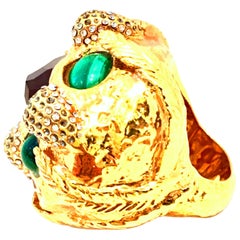 21st Century Monumental Gold Plate Austrian Crystal "Lion" Bling Cocktail Ring
