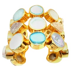 21st Century Monumental Gold Plate & Quartz Crystal Organic Modern Cuff Bracelet