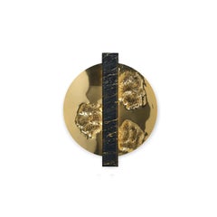 Modern Organic Moonlight Gold Wall Sconce, Hammered Polished Brass and Marble