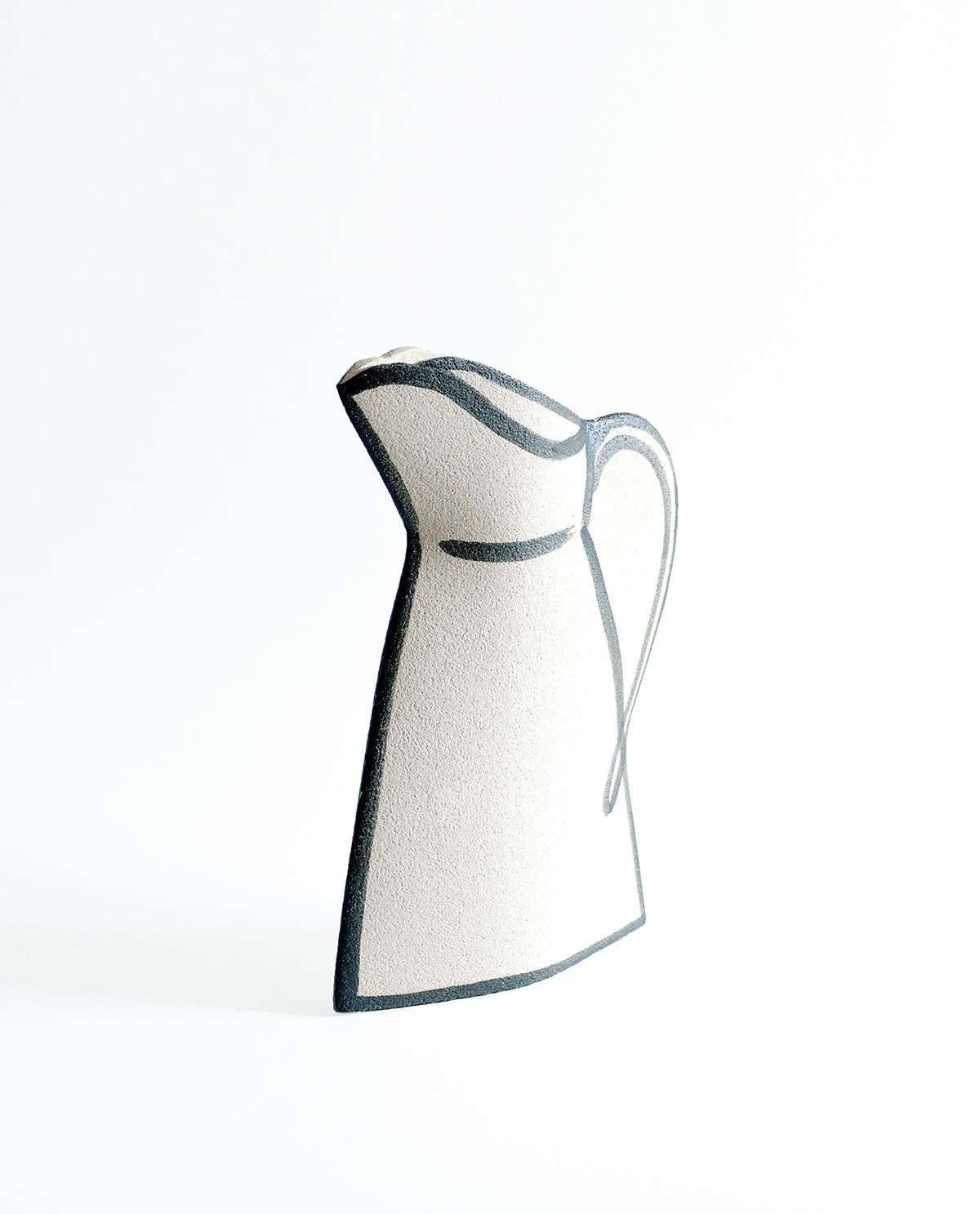 Minimalist 21st Century ‘Morandi Pitcher - Black’, in White Ceramic, Hand-Crafted in France For Sale