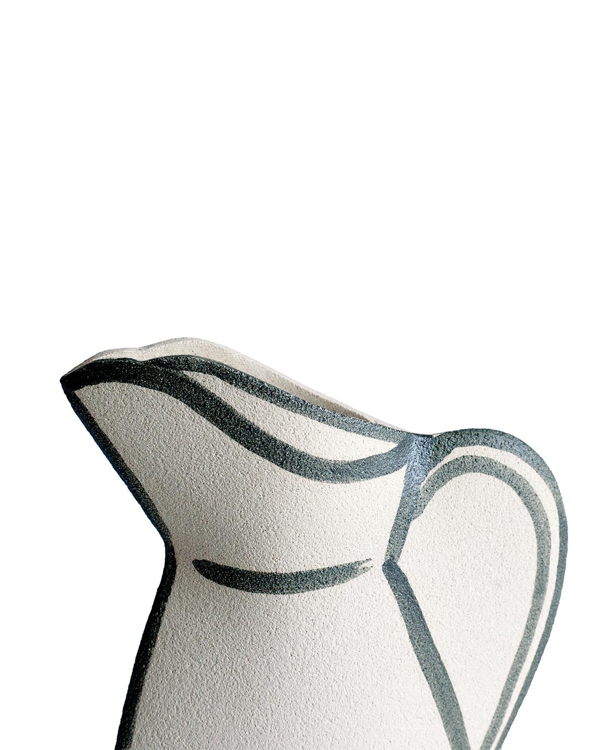 European 21st Century ‘Morandi Pitcher - Black’, in White Ceramic, Hand-Crafted in France For Sale