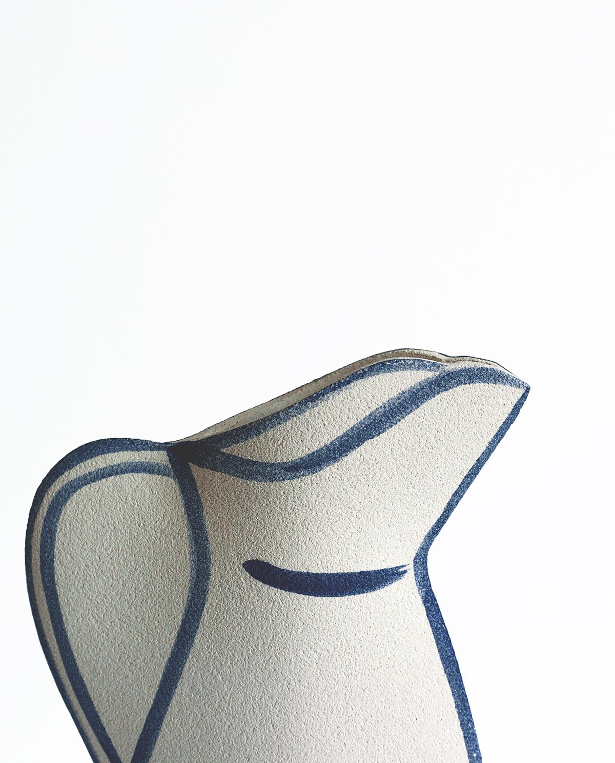Minimalist 21st Century ‘Morandi Pitcher - Blue’, in White Ceramic, Hand-Crafted in France For Sale