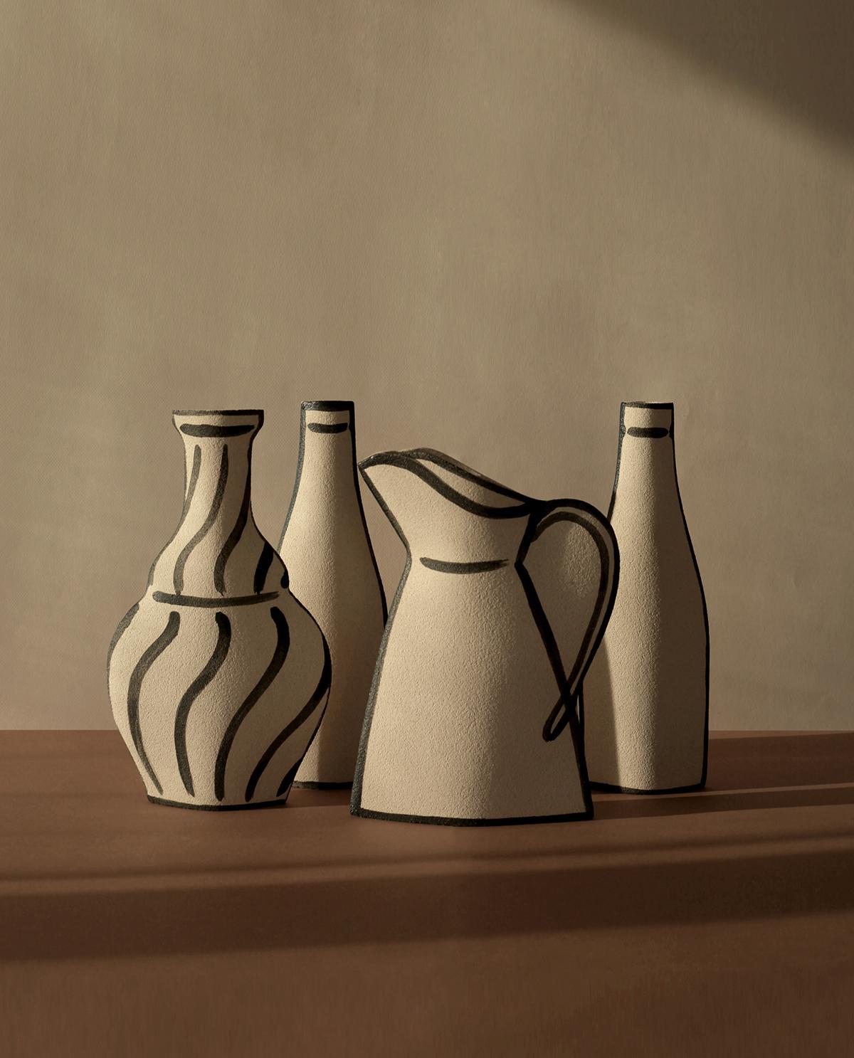 Contemporary 21st Century ‘Morandi Vase - Black’, in White Ceramic, Hand-Crafted in France For Sale