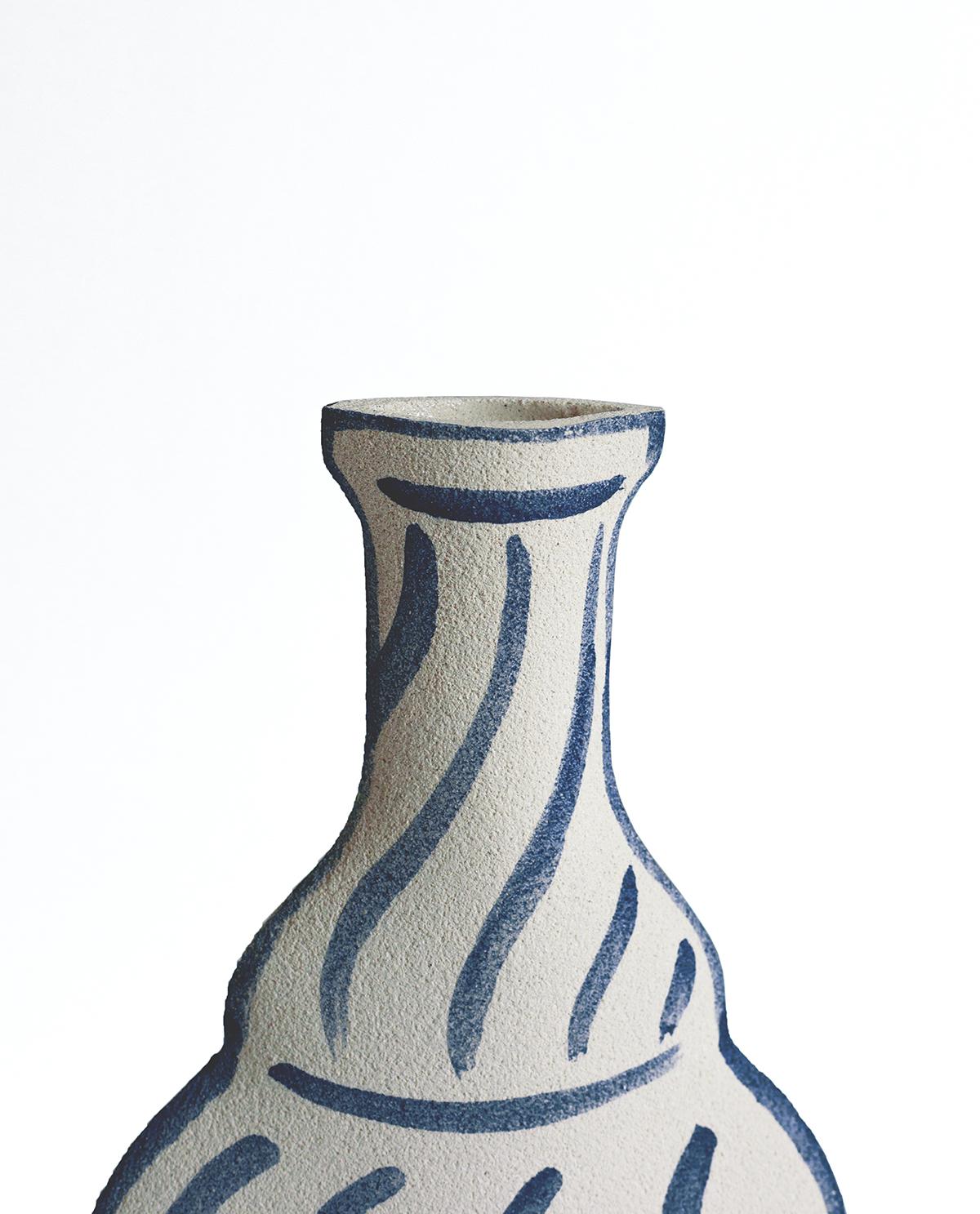 Minimalist 21st Century ‘Morandi Vase - Blue’, in White Ceramic, Hand-Crafted in France For Sale