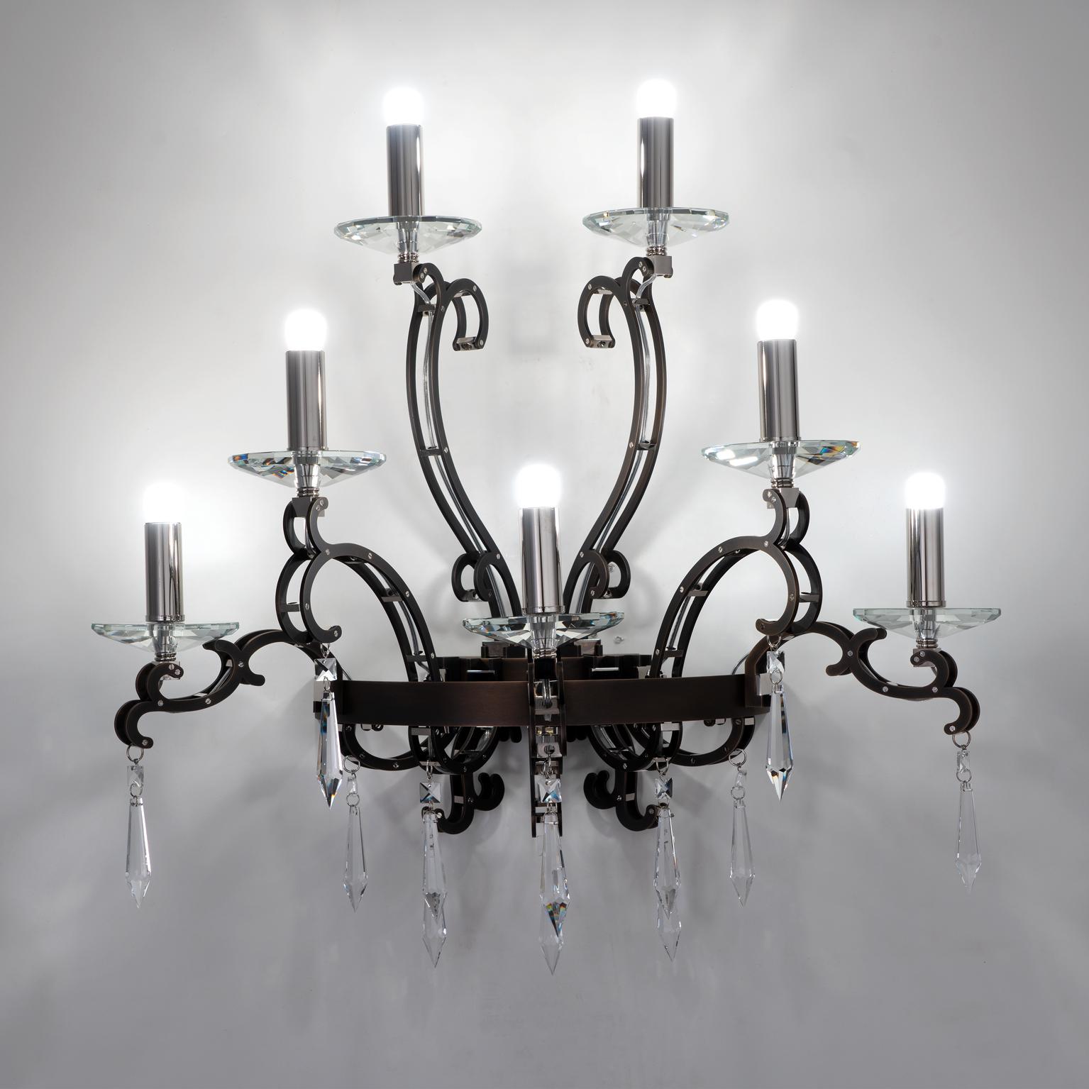 Moderne Lampe murale Morgana du 21e siècle en laiton bruni et nickel de Patrizia Garganti en vente