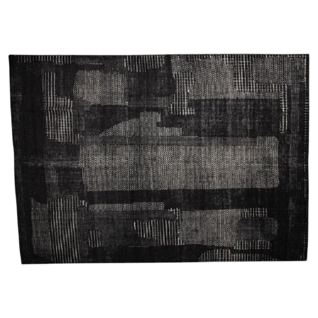 Moroccan Hand-Woven Wool Rug, Onyx and Cream, 10' x 14', India