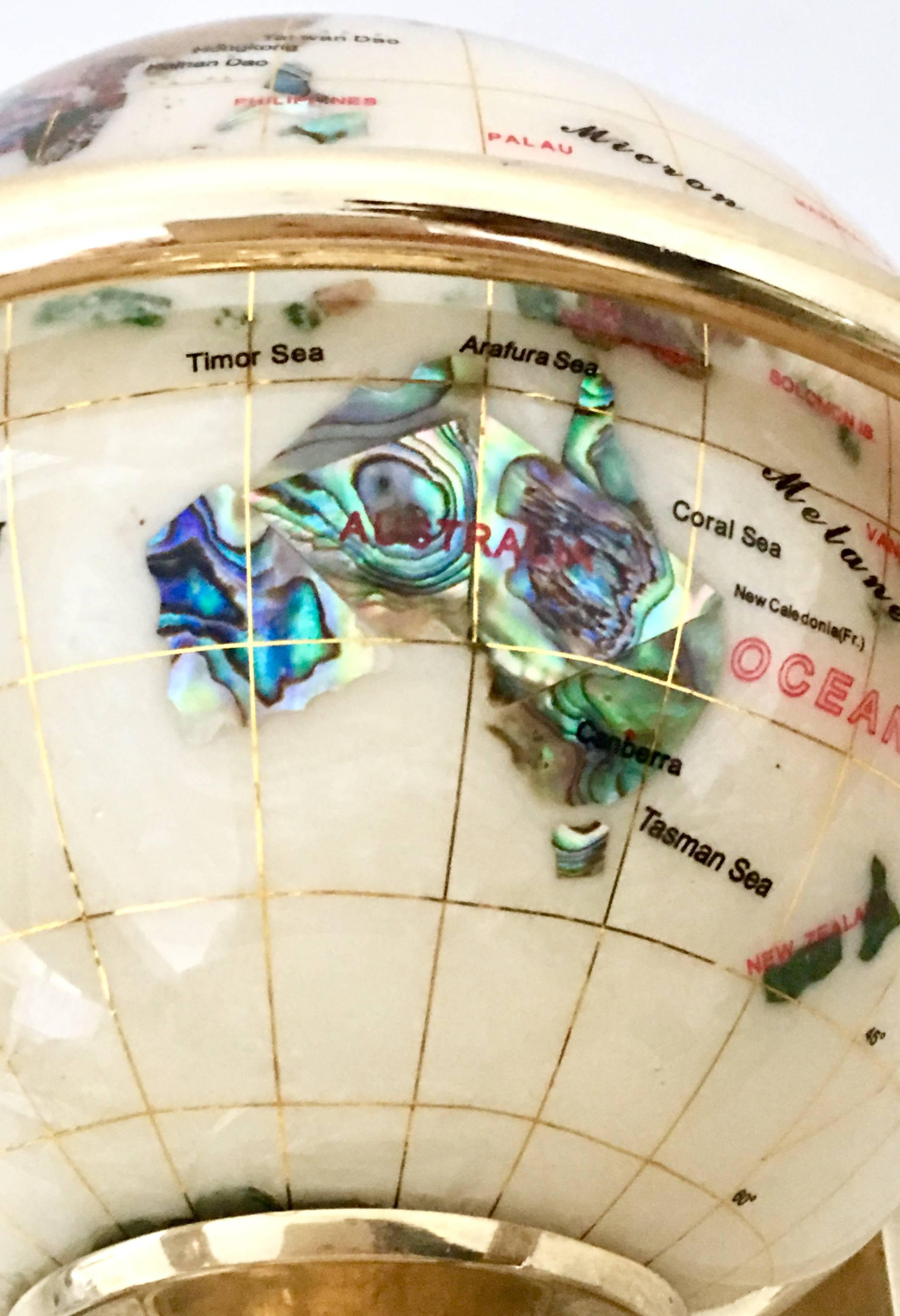 21st Century Mother-of-Pearl and Semi Precious Gold Plate Rotating, Globe 1