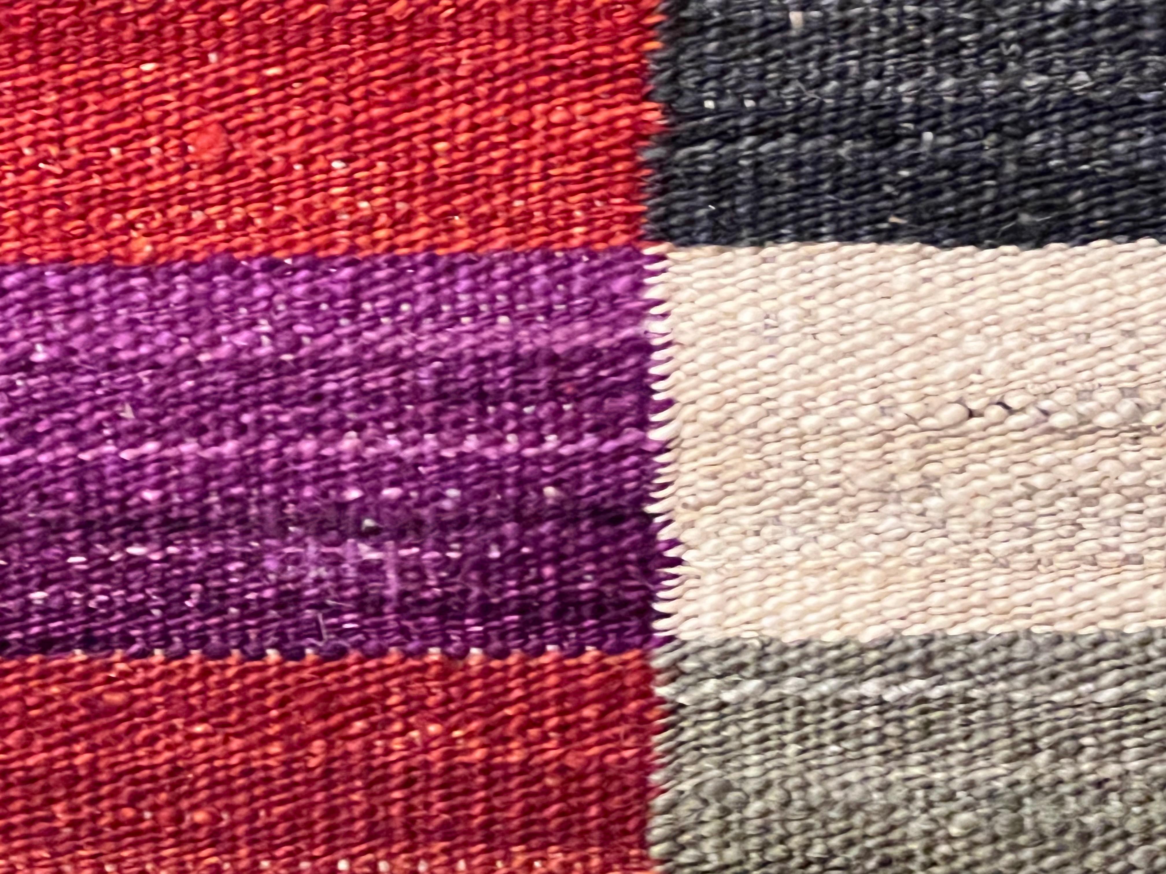 Wool 21st Century Multicolor Geometric Kaudani Kilim Red Beige Green Purple, 2021