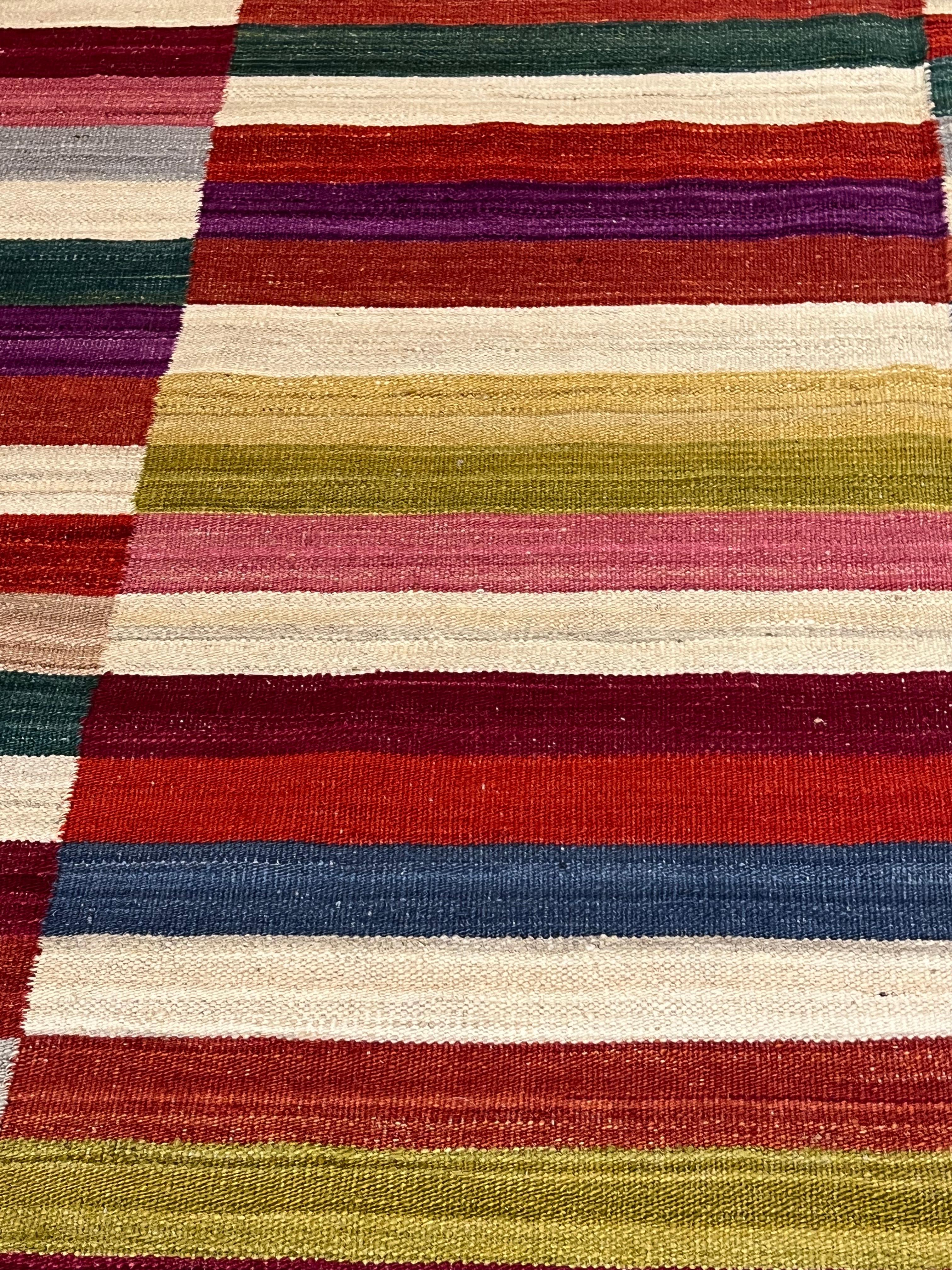 21st Century Multicolor Geometric Kaudani Kilim Red Beige Green Purple, 2021 2