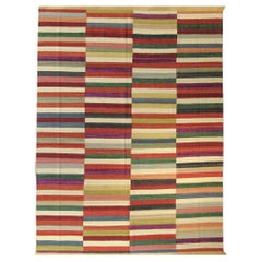 21st Century Multicolor Geometric Kaudani Kilim Red Beige Green Purple, 2021