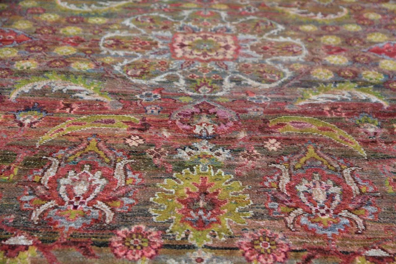 Hand-Knotted 21st Century Multicolored Sari Silk Rug For Sale