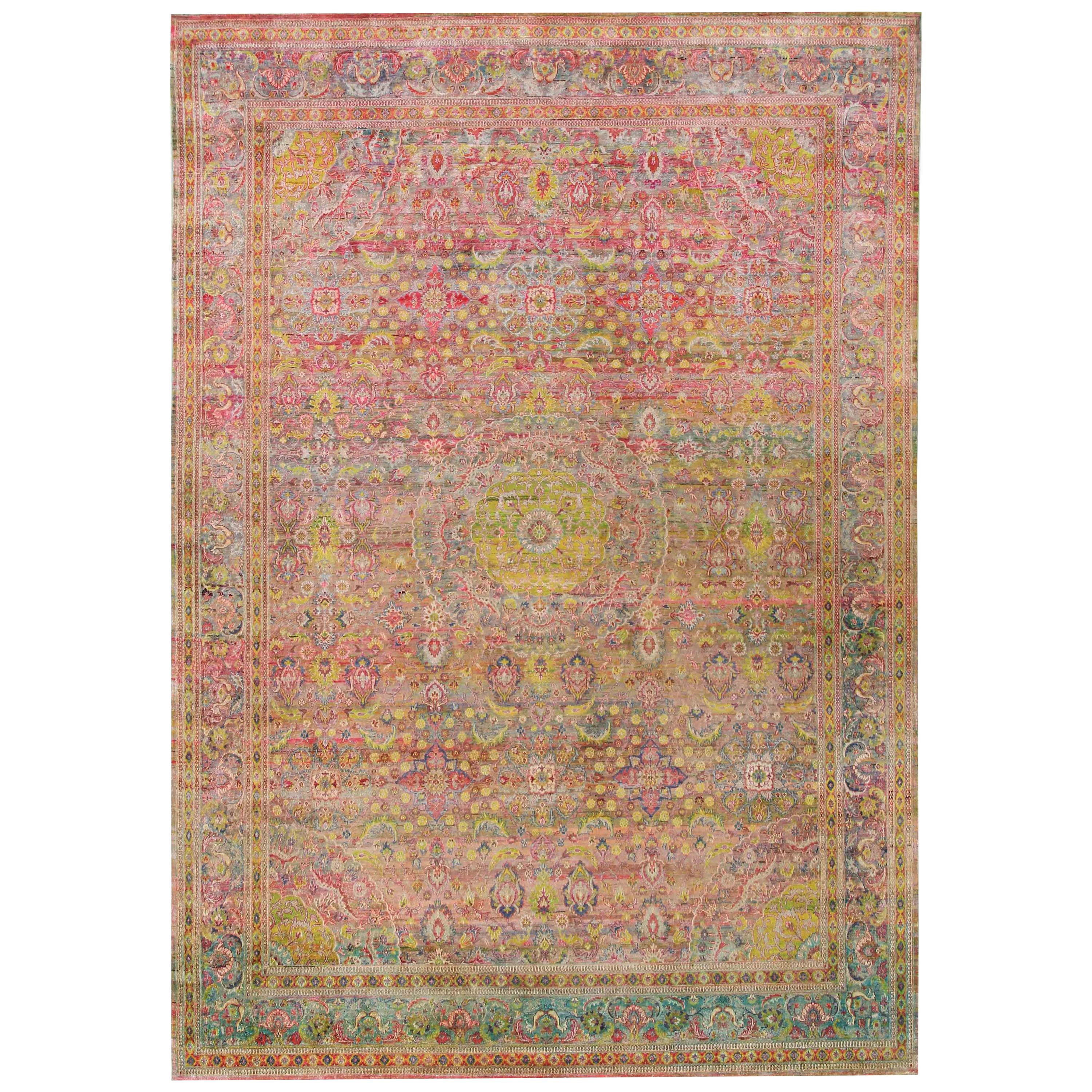 21st Century Multicolored Sari Silk Rug For Sale