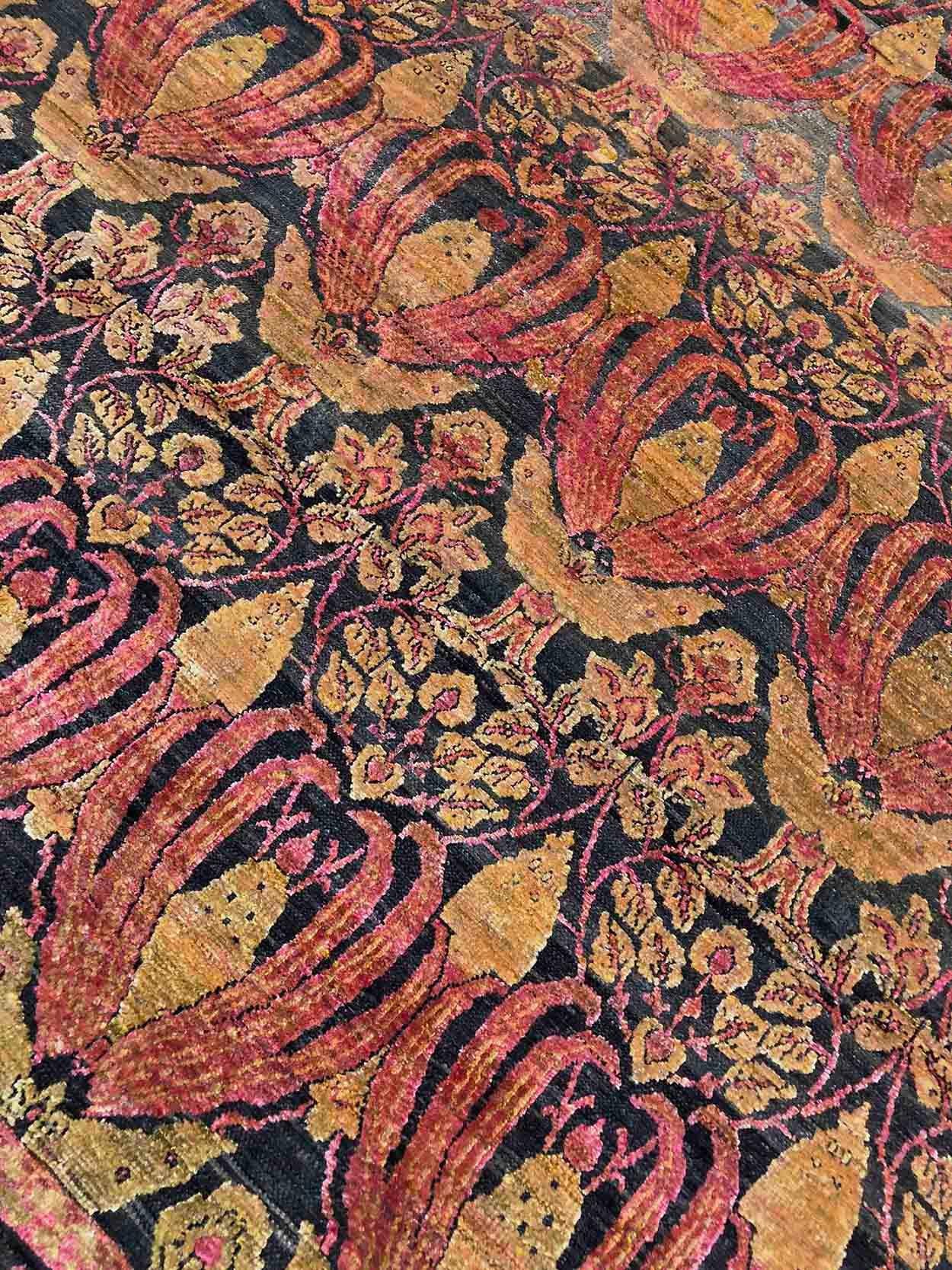 Indian 21st Century Multicolored Sari Silk Rug in Cuenca Design For Sale