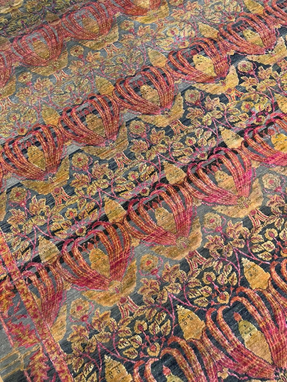 Hand-Knotted 21st Century Multicolored Sari Silk Rug in Cuenca Design For Sale