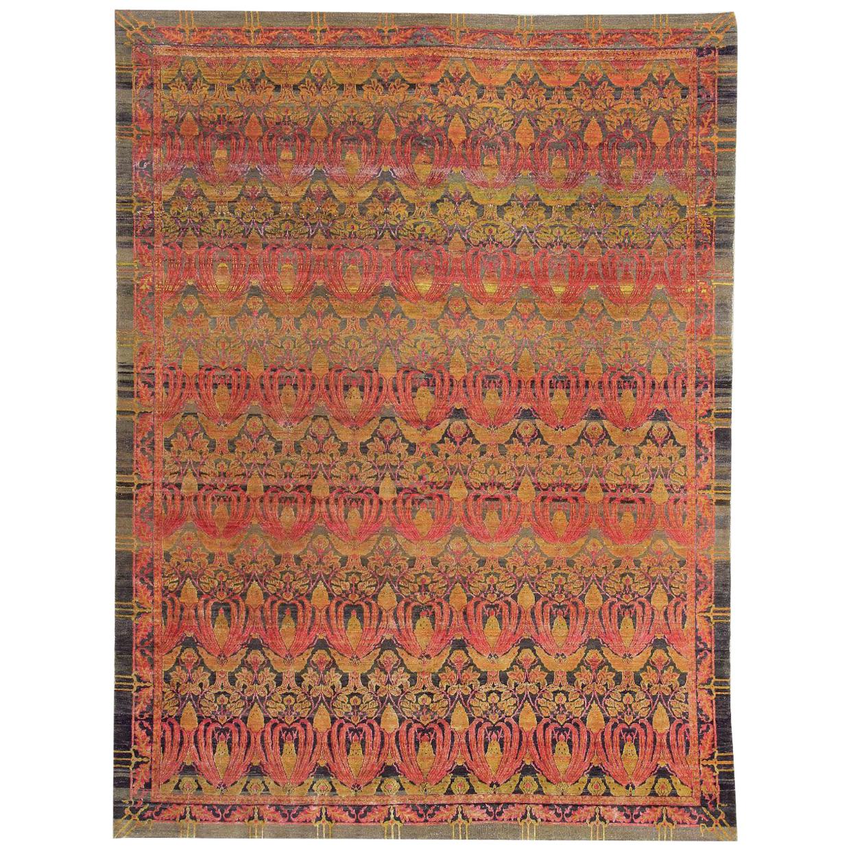 21st Century Multicolored Sari Silk Rug in Cuenca Design For Sale