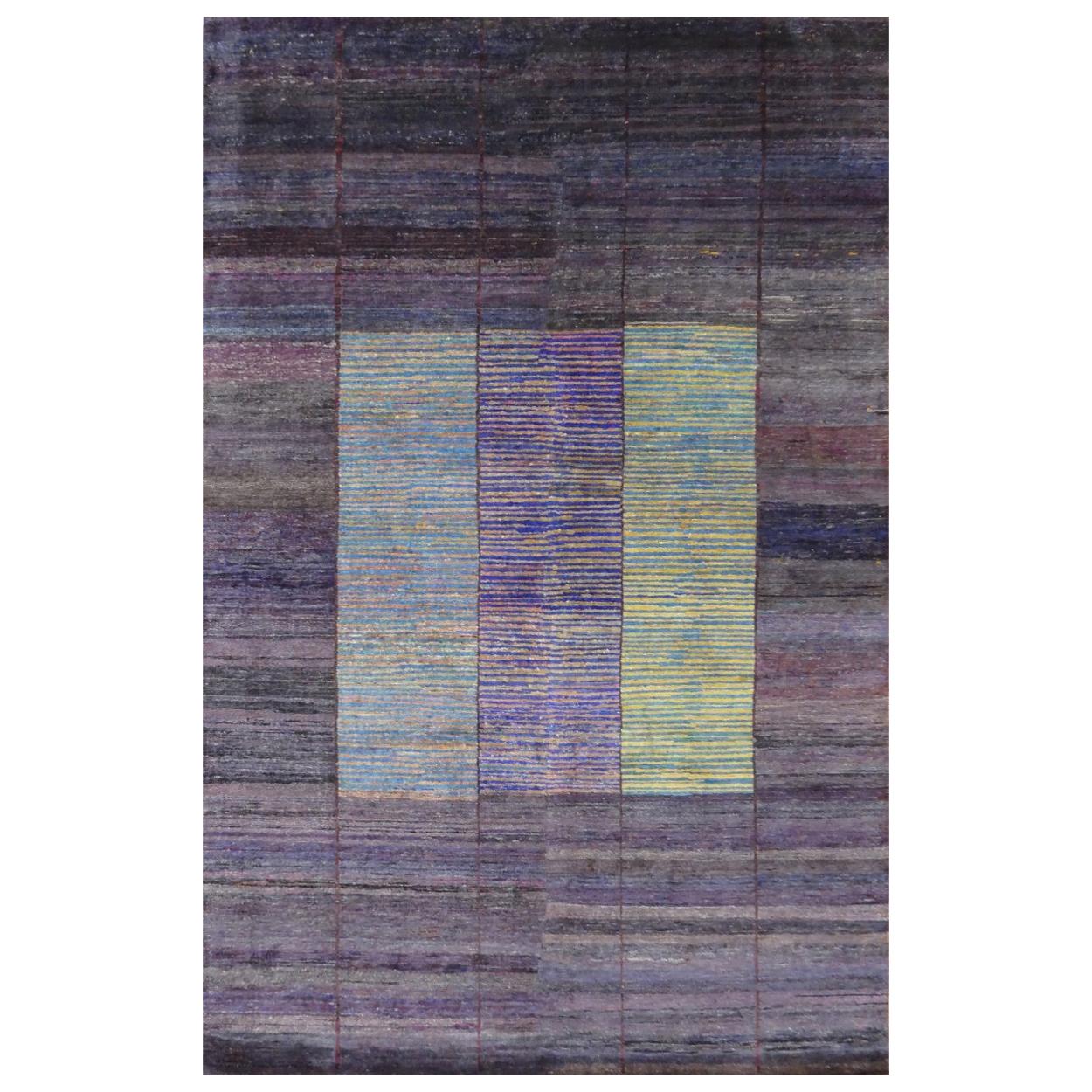 21st Century Multicolored Sari Silk Rug in Modern Design For Sale