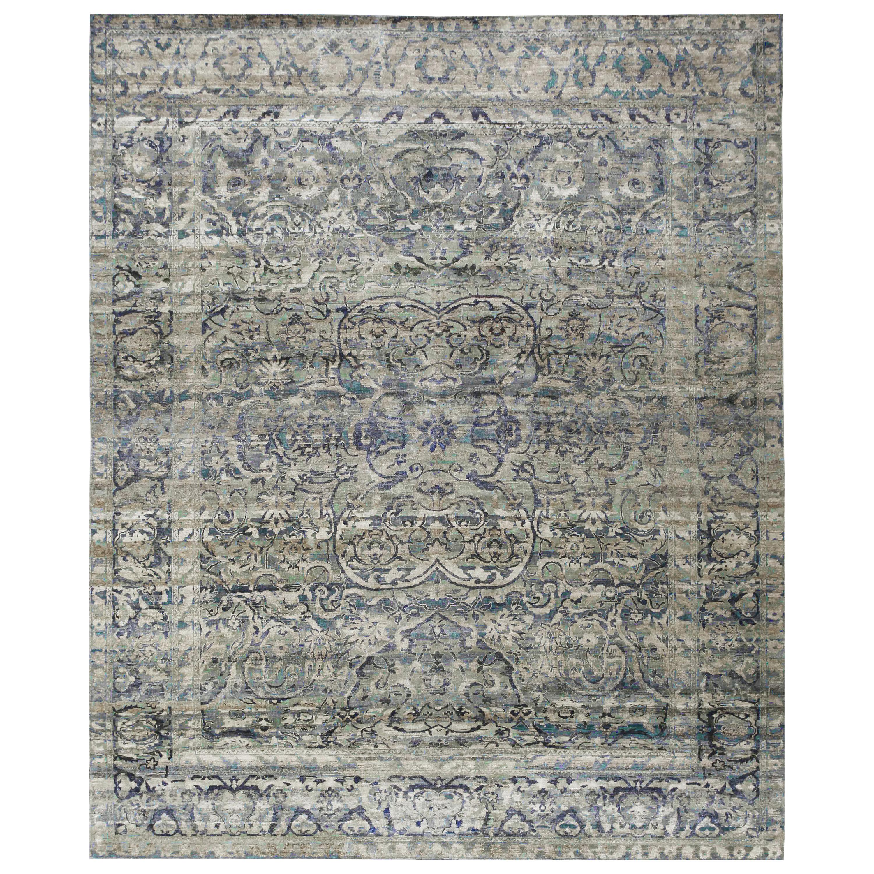 21st Century Multicolored Sari Silk Rug in Tabriz Design For Sale