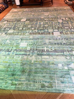 21st Century Multicolour Green Blue White Silk Hadnmade Indian Rug, Ca 2021