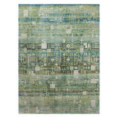 21st Century Multicolour Green Blue White Silk Hadnmade Indian Rug, Ca 2021