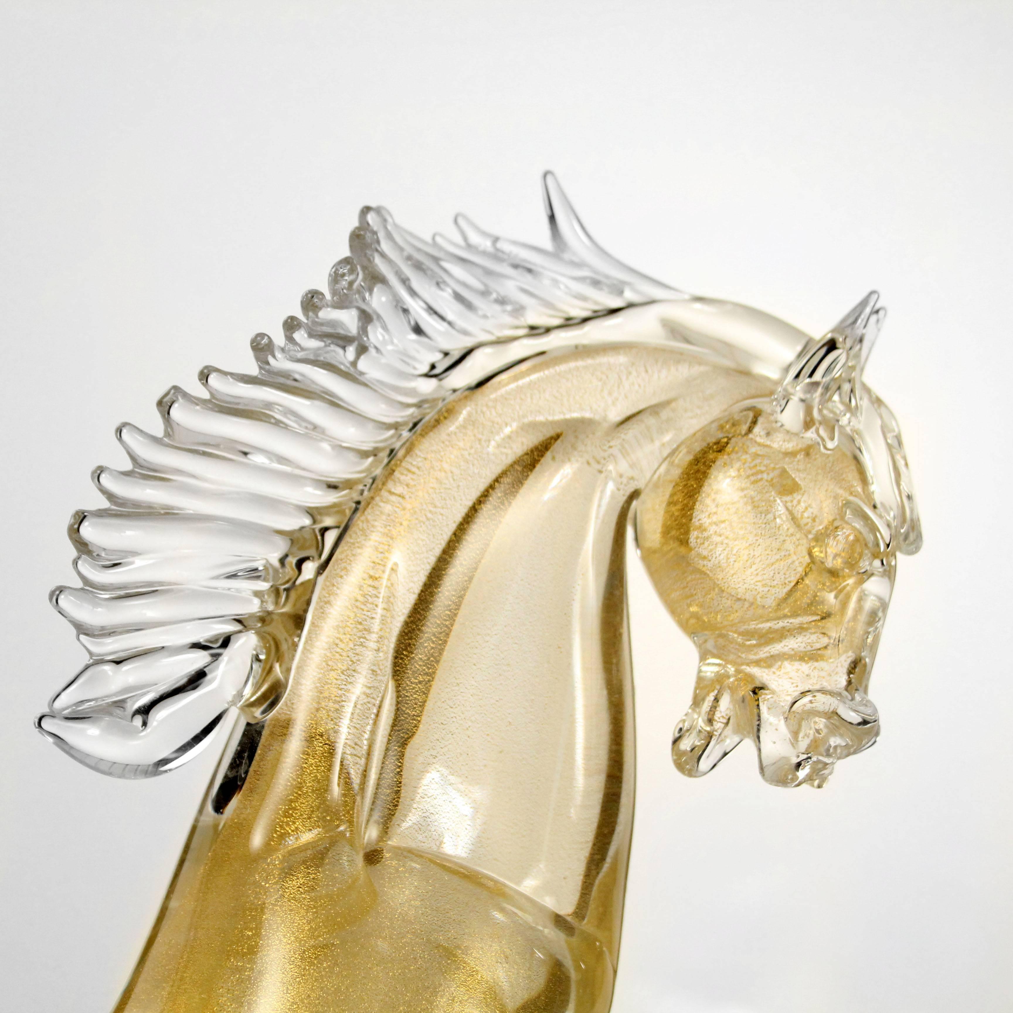 Murano glass handmade horse, transparent and completely gold leaf 24-karat.
Brand new, in excellent condition.
Made in Italy, on Murano island.