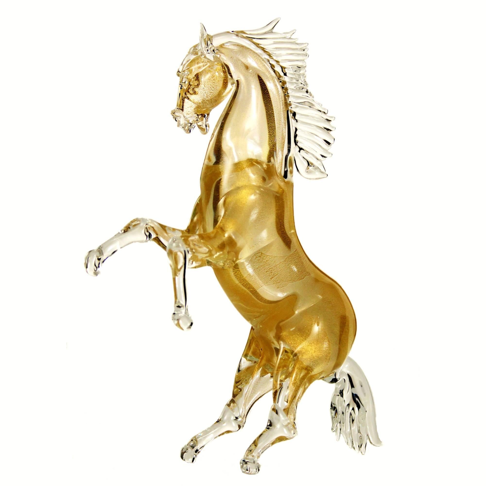 International Style 21st Century Murano Blown Glass Horse. All Golden Leaf, 24-Karat For Sale