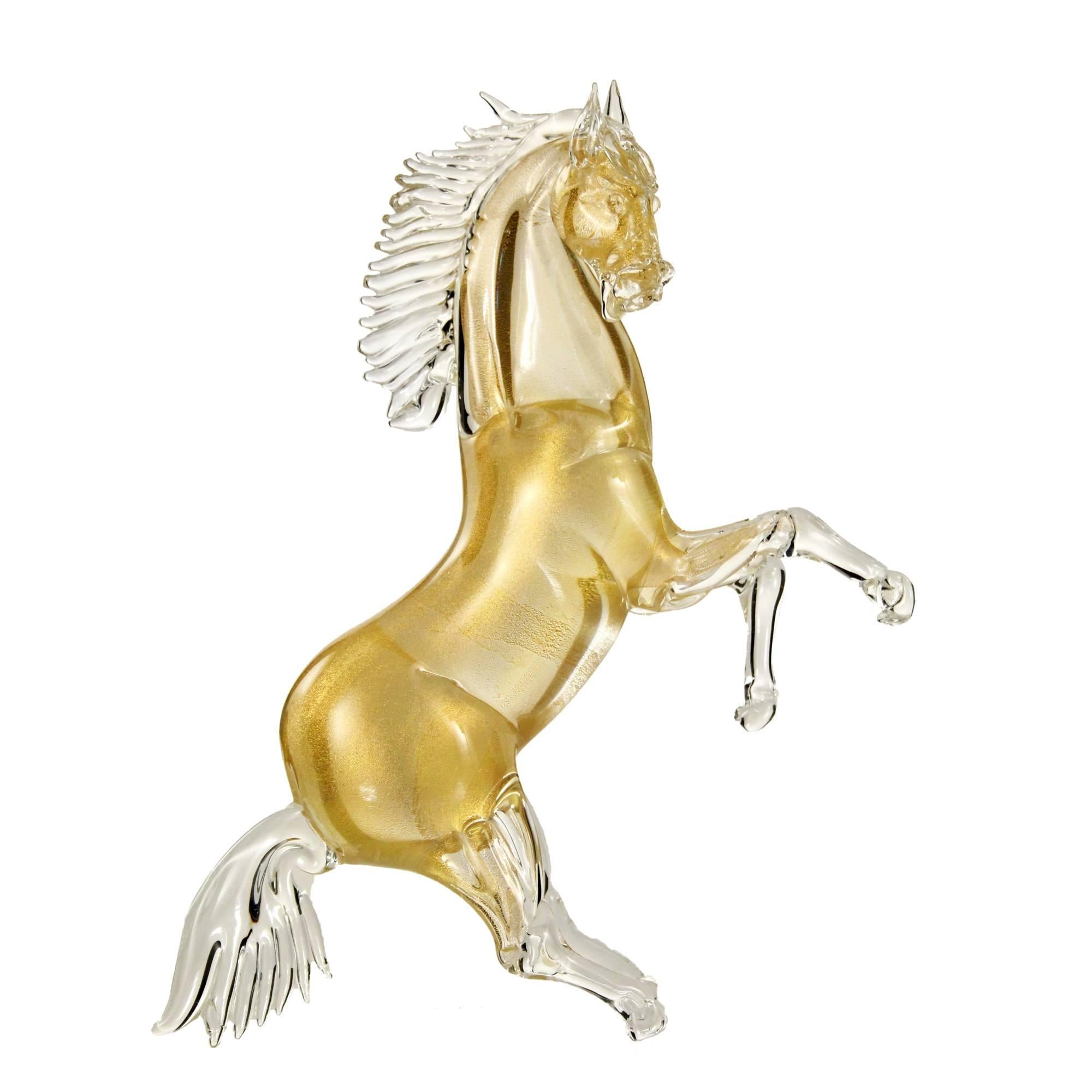 21st Century Murano Blown Glass Horse. All Golden Leaf, 24-Karat In Excellent Condition For Sale In Montichiari, IT