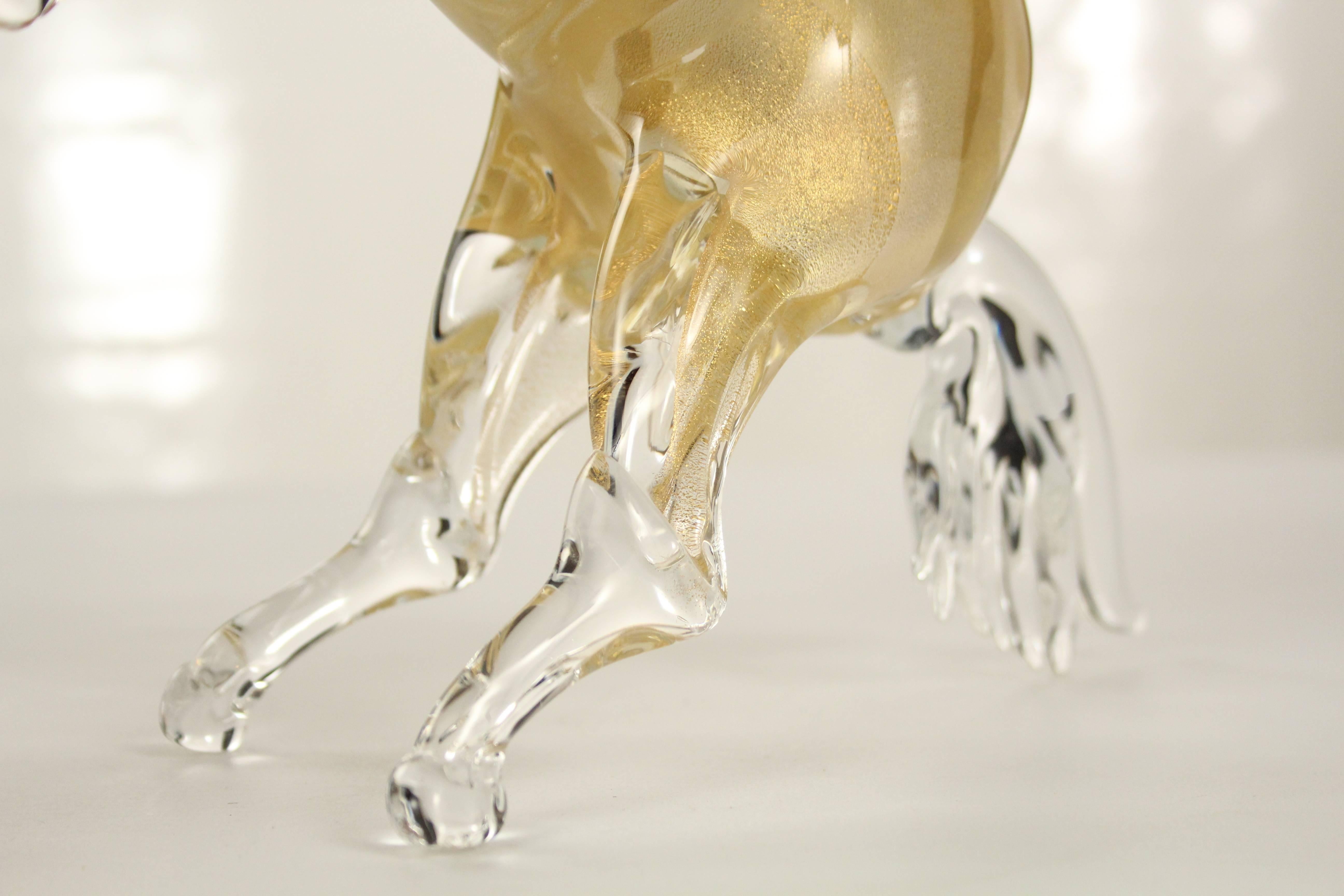 Contemporary 21st Century Murano Blown Glass Horse. All Golden Leaf, 24-Karat For Sale