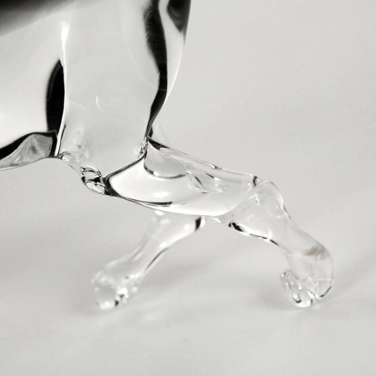 Hand-Crafted 21st Century Murano Glass Horse, Grey and Transparent, Murano Blown Glass For Sale