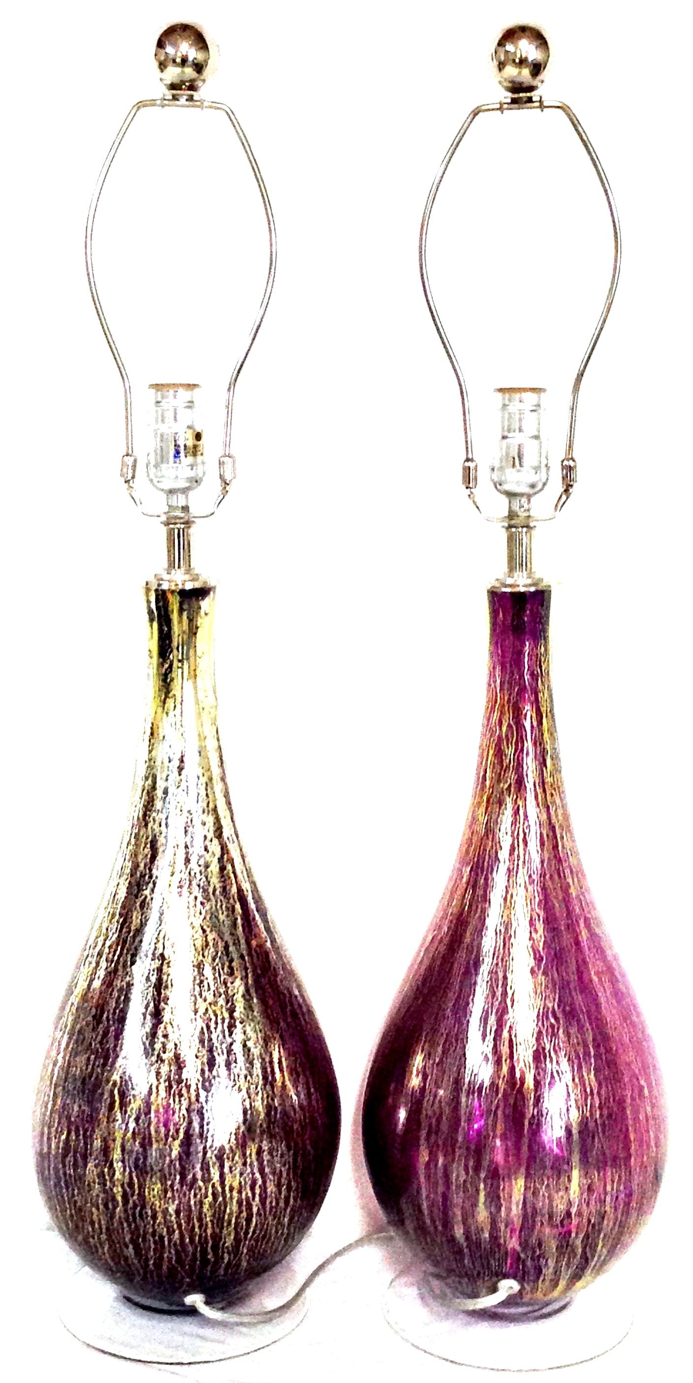 21st Century Murano Style Pair of Glass $  22-Karat Gold Infused Table Lamps In Good Condition For Sale In West Palm Beach, FL