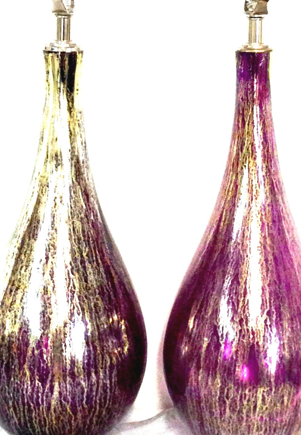 21st Century Murano Style Pair of Glass $  22-Karat Gold Infused Table Lamps For Sale 1