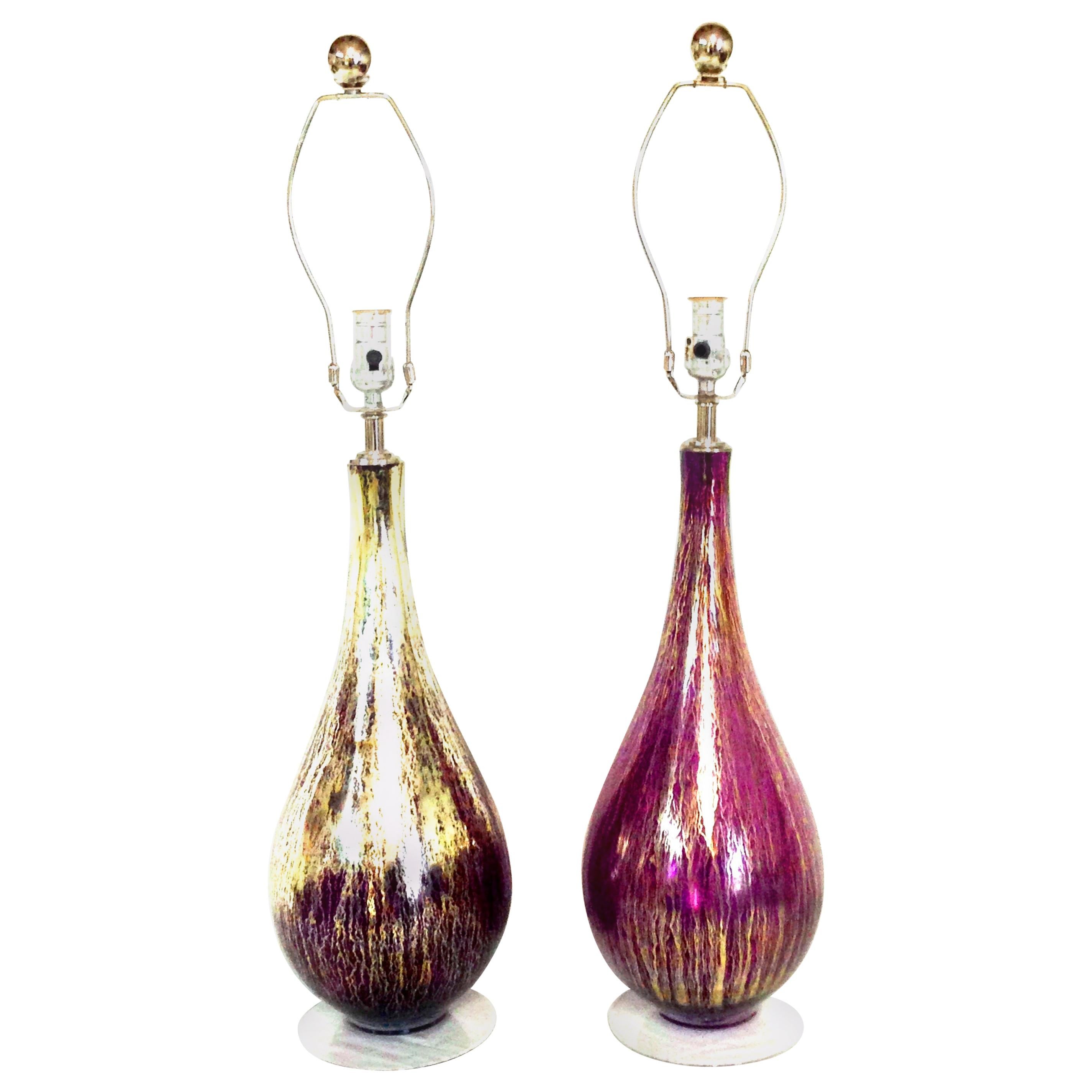 21st Century Murano Style Pair of Glass $  22-Karat Gold Infused Table Lamps For Sale