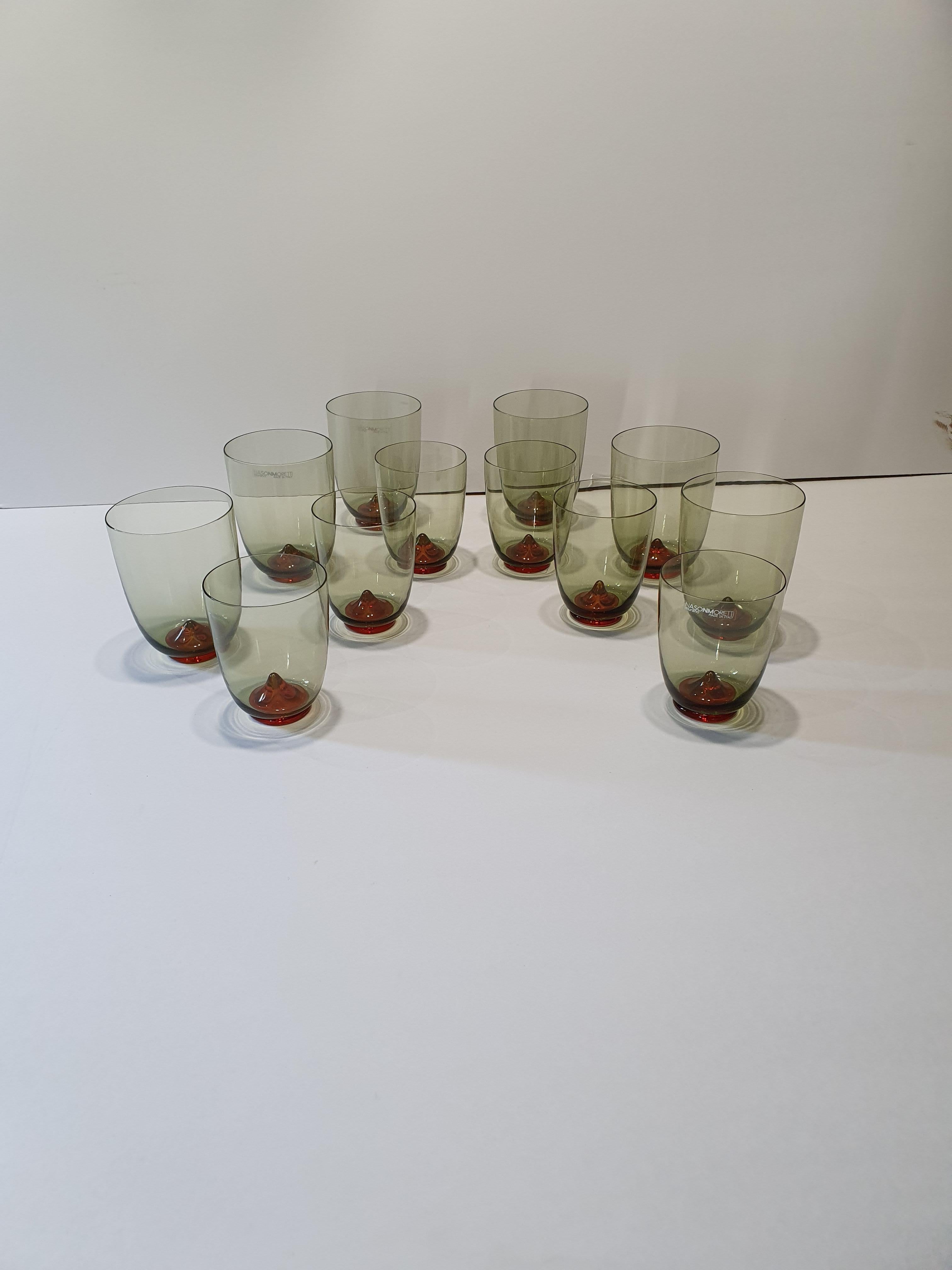 Moderne Ensemble de douze verres en verre de Murano soufflé du 21e siècle de NasonMoretti, Italie, 2010 en vente
