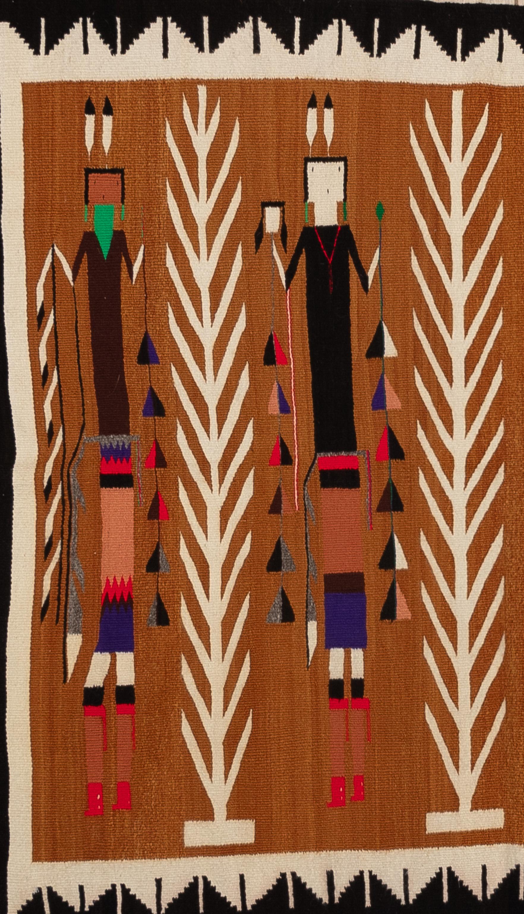This one of kind Navajo features neutral tones and a unique design patterned. 
The talented Navajo weaver wove the rug with wool yarns dyed with aniline dyes, natural dyes, and natural fleece colors. The weave is in mint condition with minor