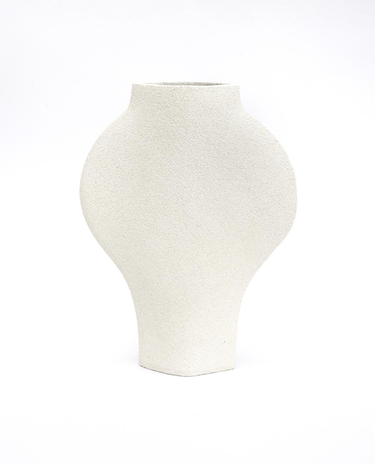 European 21st Century ‘Negative Big Rounds', White Ceramic Vase, Hand-Crafted in France For Sale