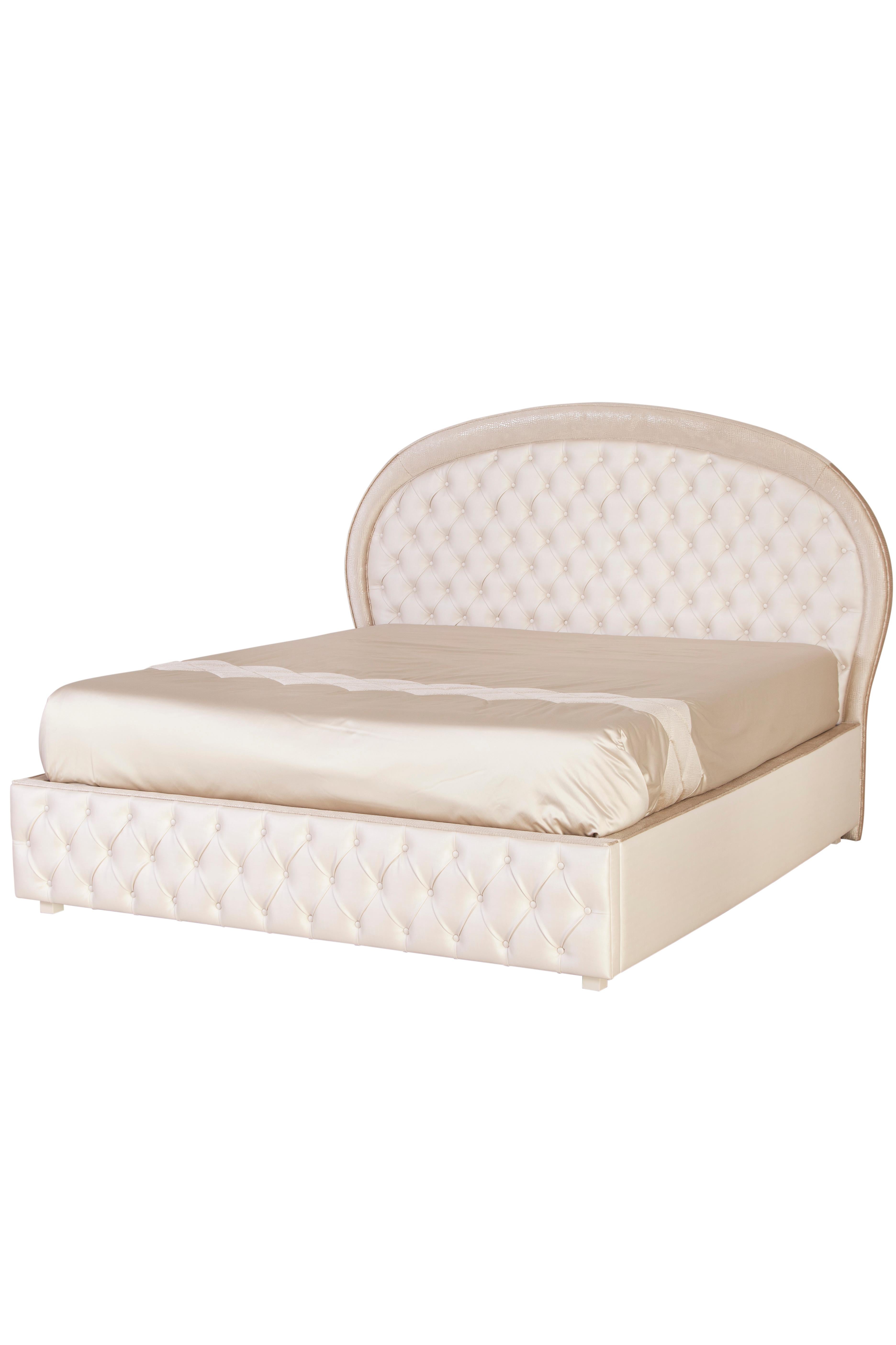 Hand-Crafted Modern Madal Bed, Pearl Faux Leather, Handmade in Portugal by Greenapple For Sale