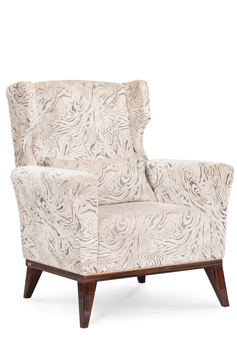 Greenapple Armchair, Genebra Armchair, Beige Jacquard, Handmade in Portugal In New Condition For Sale In Cartaxo, PT