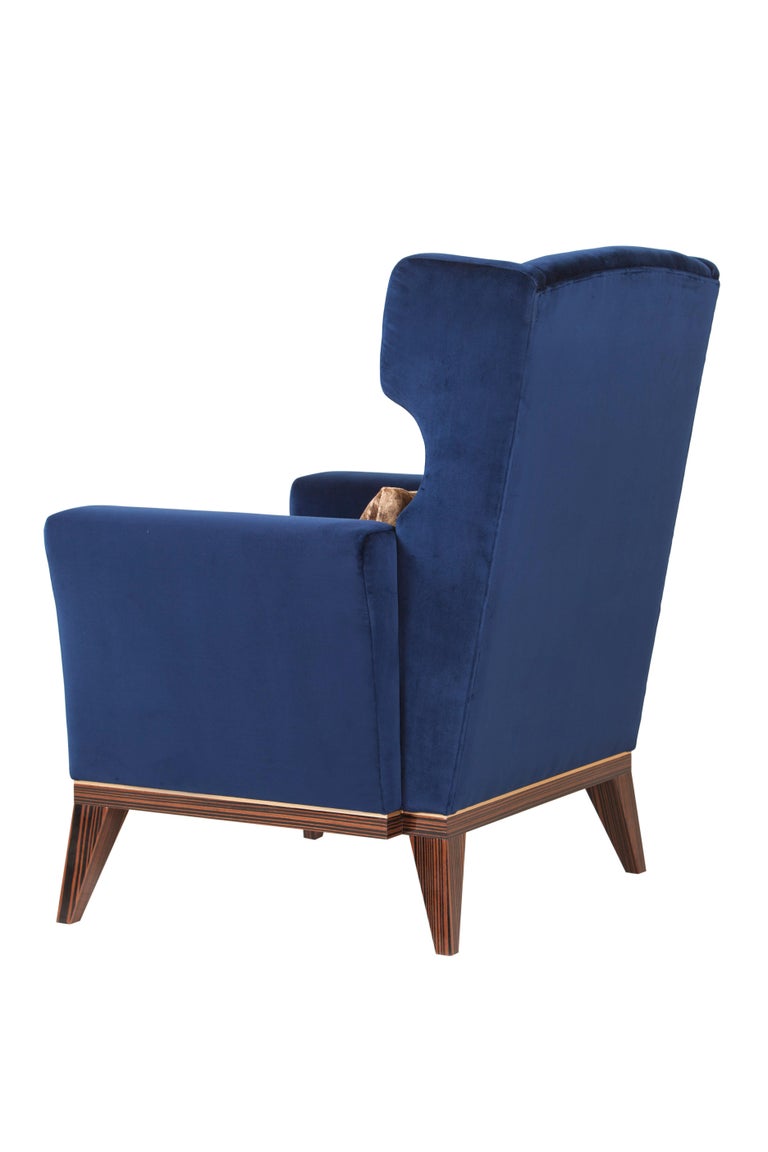 Neoclassical Genebra Armchair in Dark Blue Velvet Handcrafted by Greenapple For Sale 2