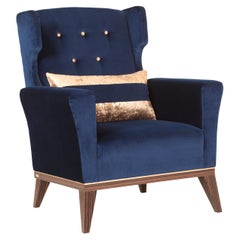Neoclassical Genebra Armchair in Dark Blue Velvet Handcrafted by Greenapple