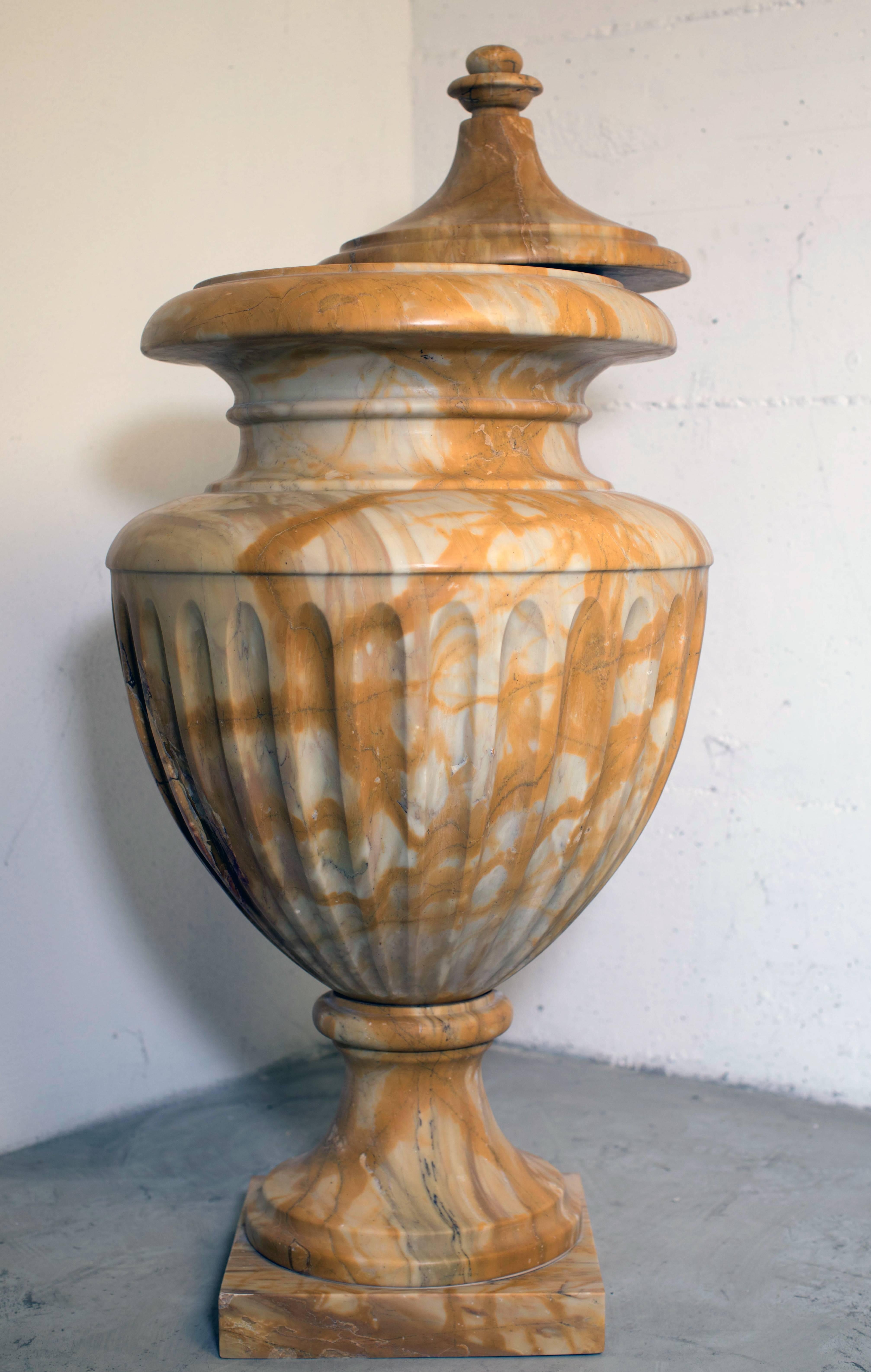 21st Century Neoclassical Italian Tuscany Siena Yellow Marble Decorative Vase In Excellent Condition For Sale In Roma, IT