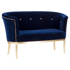 Neoclassical Lisboa 2-Seat Sofa in Dark Blue Velvet Handcrafted by Greenapple