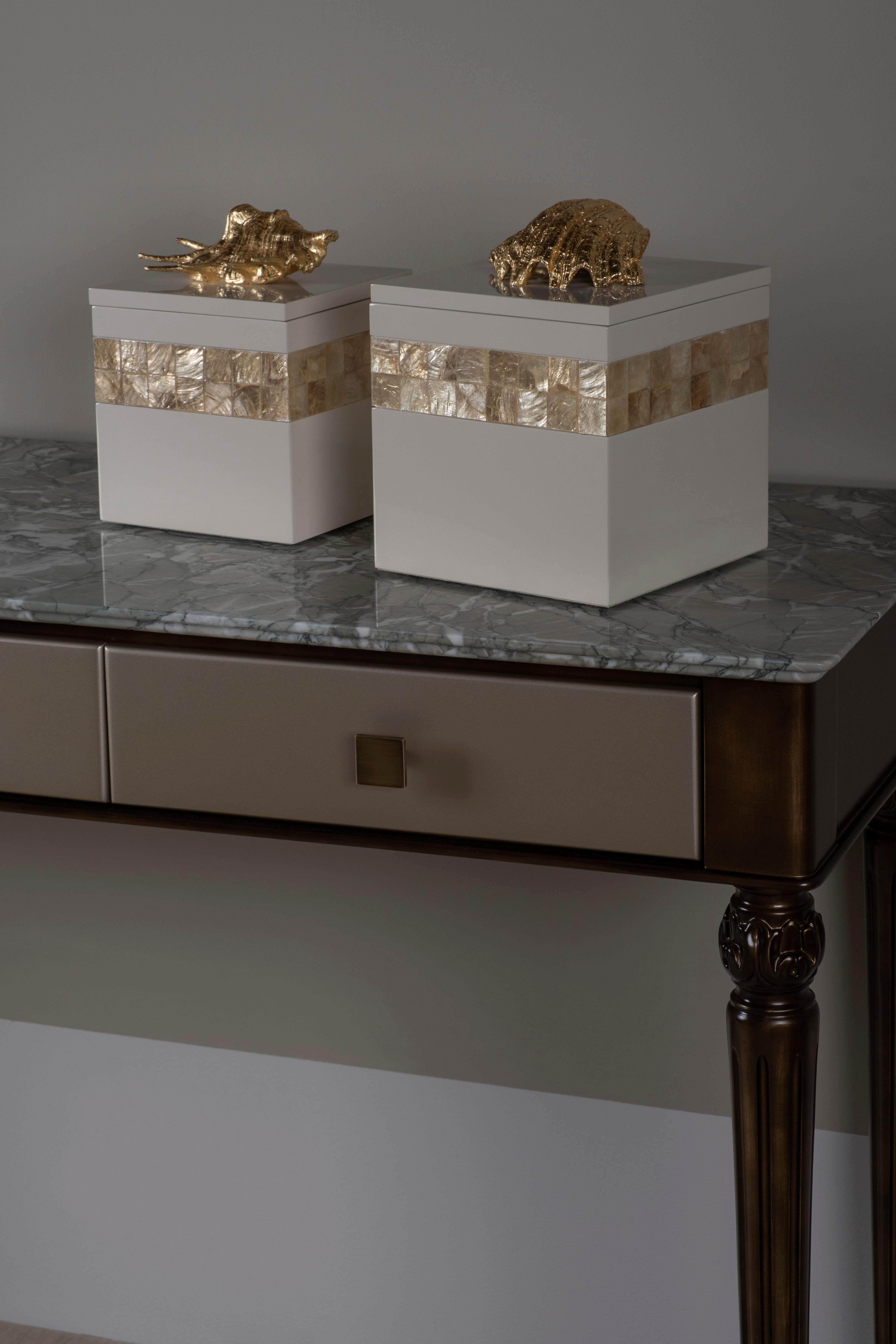 Contemporary Art Deco Qatar Console Marble Brass Handmade in Portugal by Greenapple For Sale