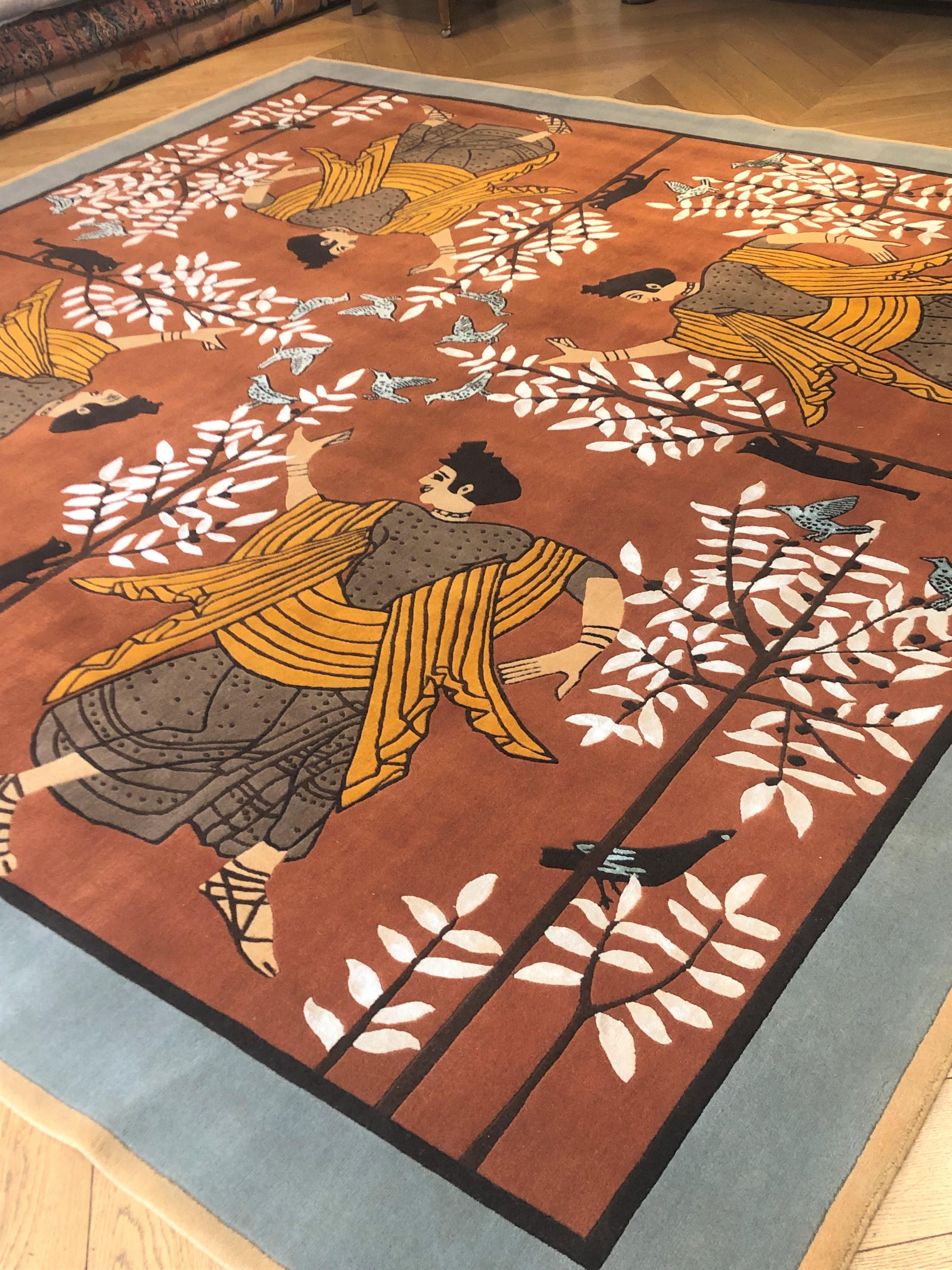 Nepal, handgefertigter Teppich des 21. Jahrhunderts von Linde Burkhardt „Dalle Gioie degli Etruschi“ (Handgeknüpft) im Angebot