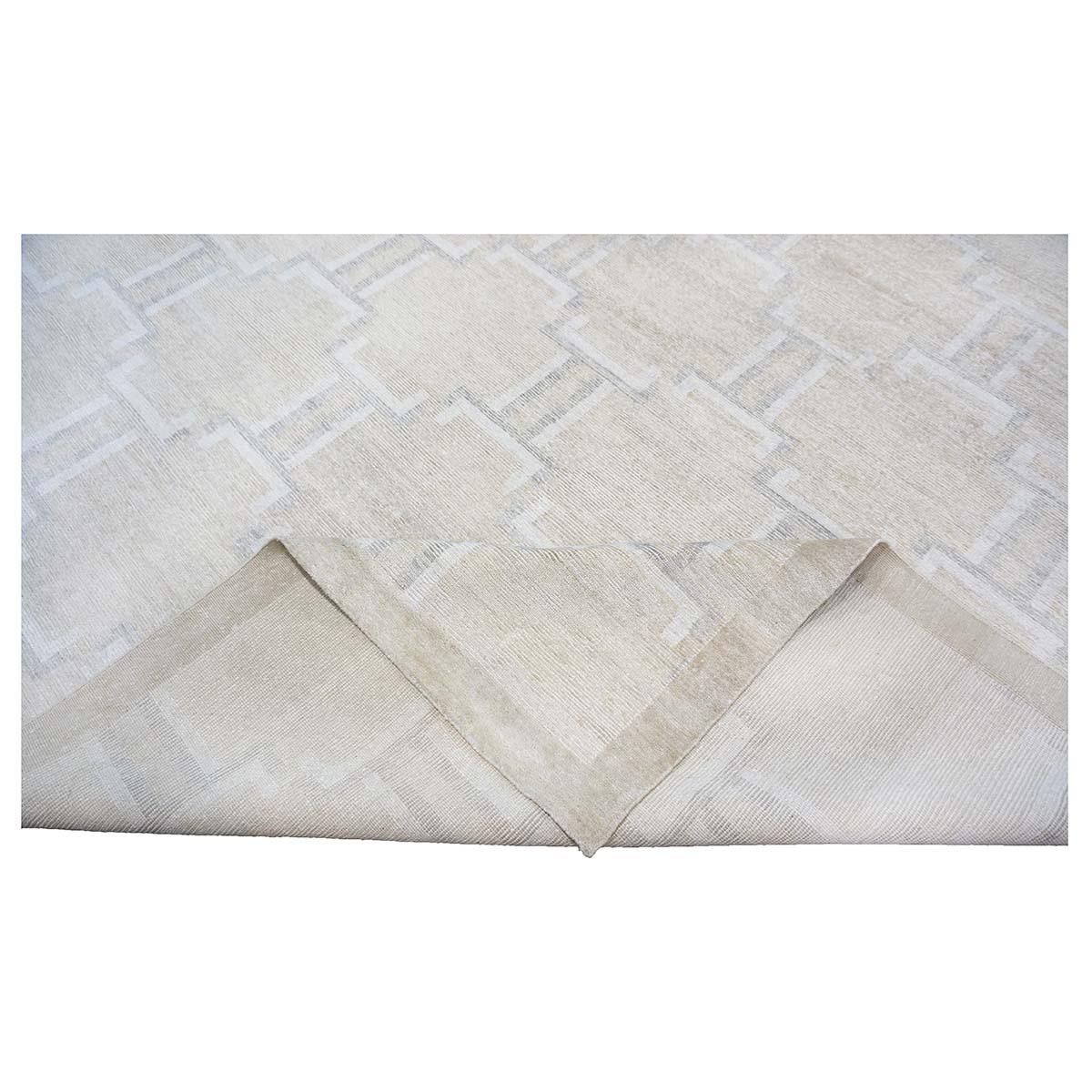 21st Century Nepalese Modern Wool & Silk 12X15 Ivory Area Rug #1143905 For Sale 7