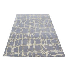 21st Century Nepalese Modern Wool & Silk 4X6 Slate Blue & Light Grey Area Rug