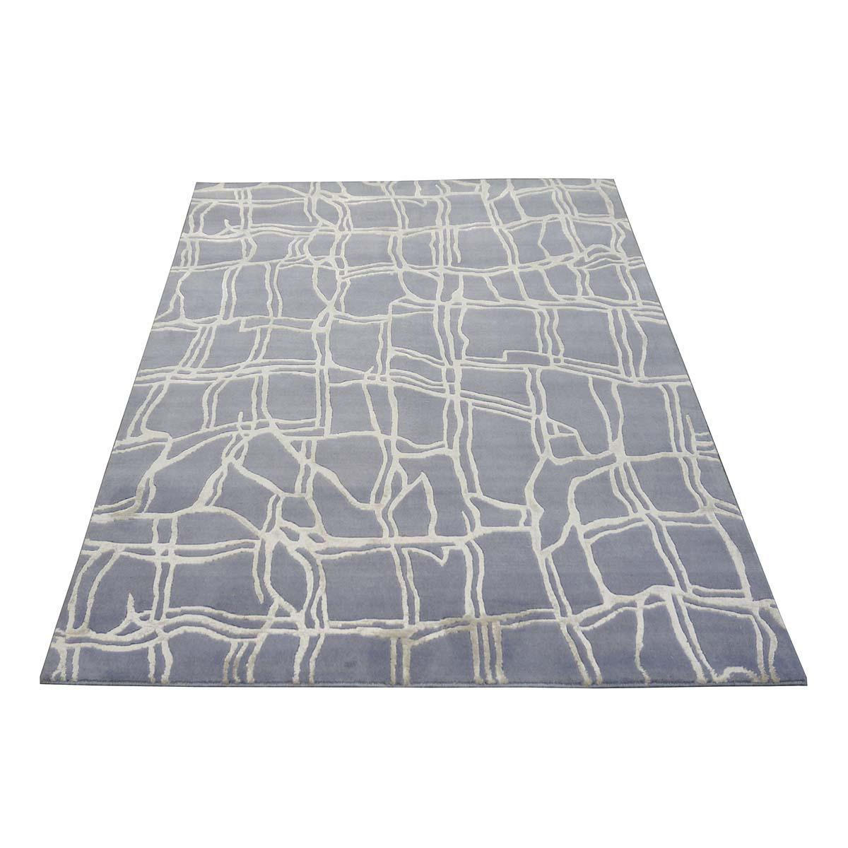 Contemporary 21st Century Nepalese Modern Wool & Silk 4X6 Slate Blue & Light Grey Area Rug For Sale