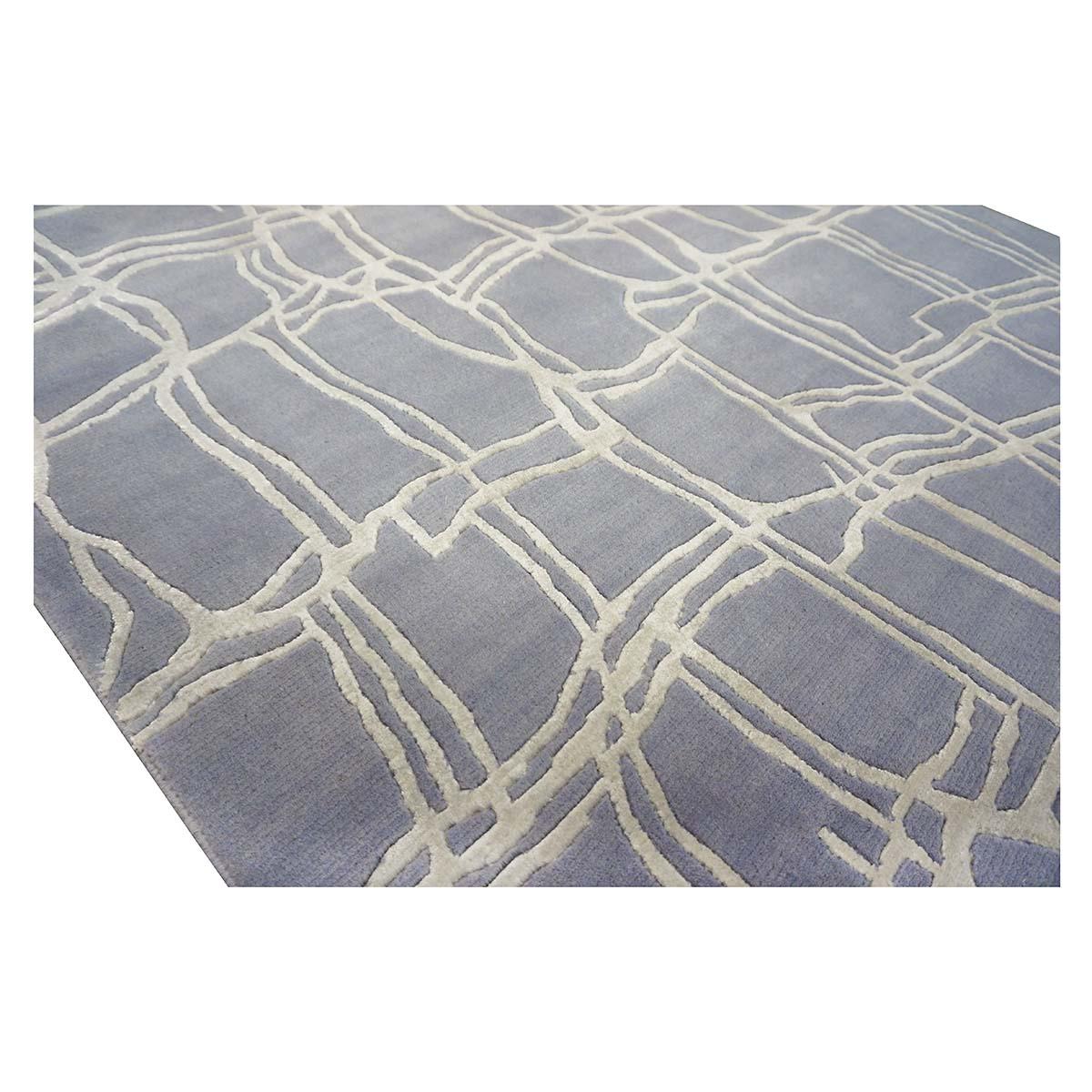 Nepalesischer moderner Teppich aus Wolle und Seide, 4X6, Schieferblau & Hellgrau, 21. Jahrhundert im Angebot 2