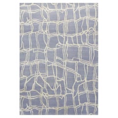 Used 21st Century Nepalese Modern Wool & Silk 4X6 Slate Blue & Light Grey Area Rug