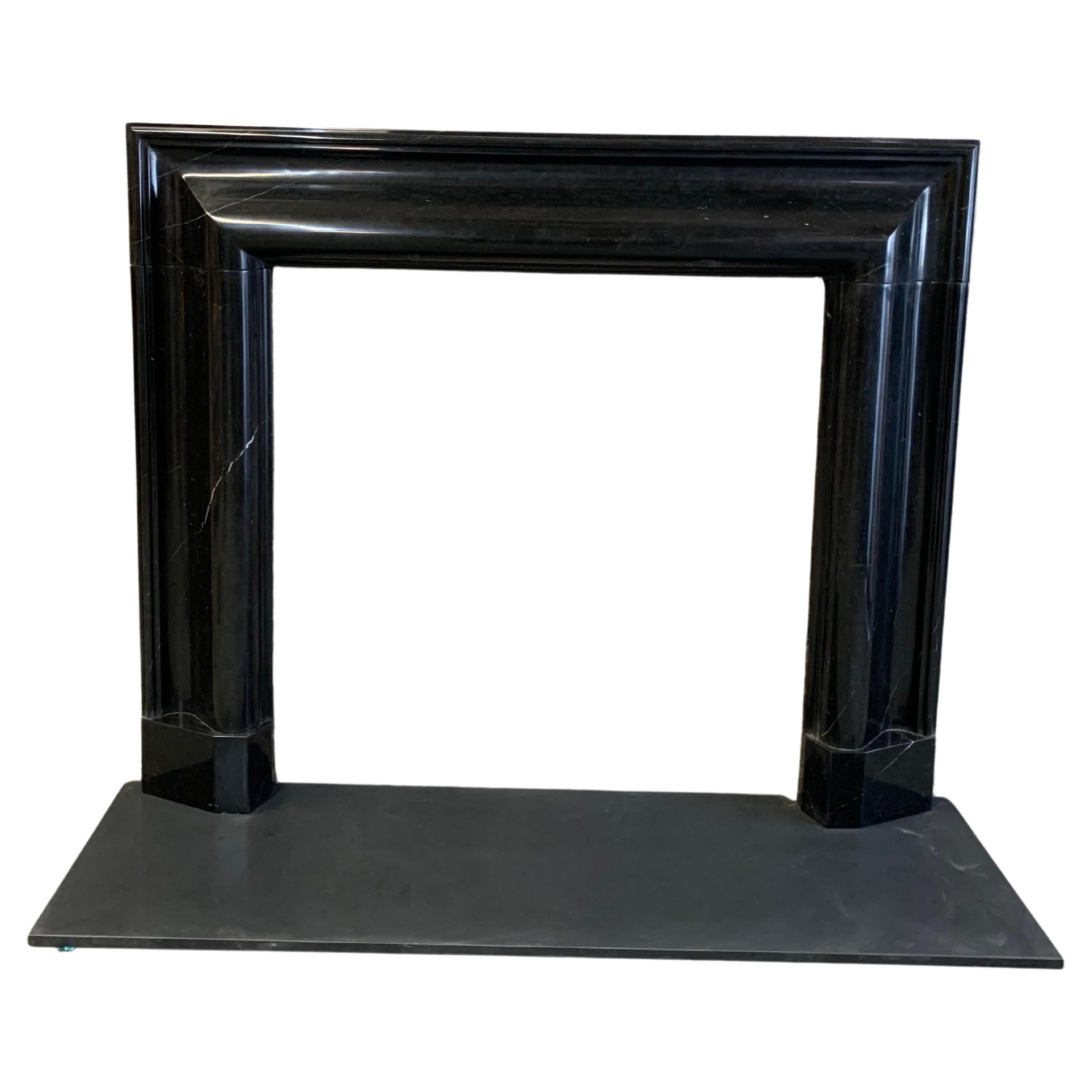 Contemporary 21st Century Nero Marquina Marble Bolection Fireplace