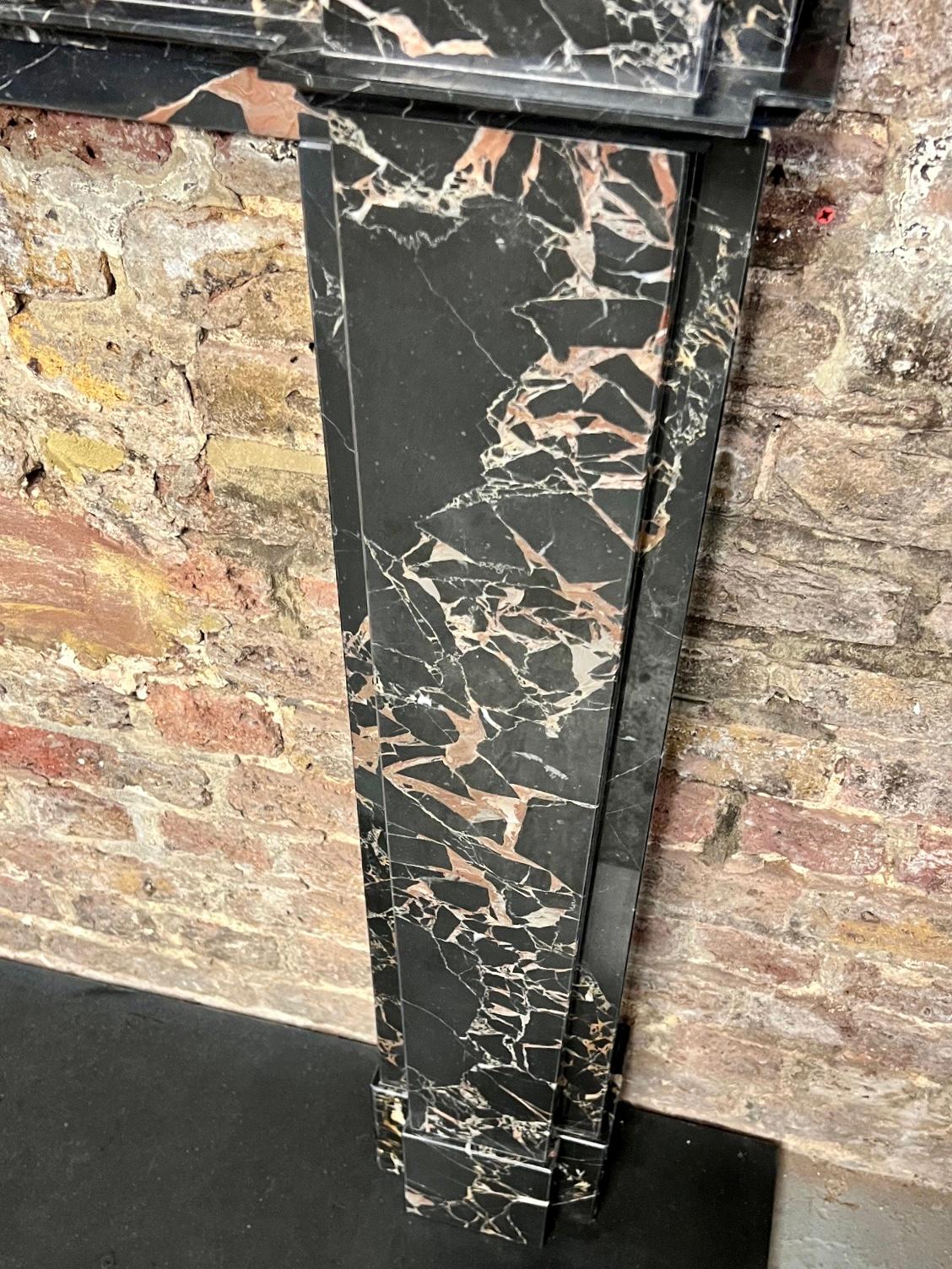 Hand-Carved 21st Century Nero Portoro Marble Fireplace Mantlepiece