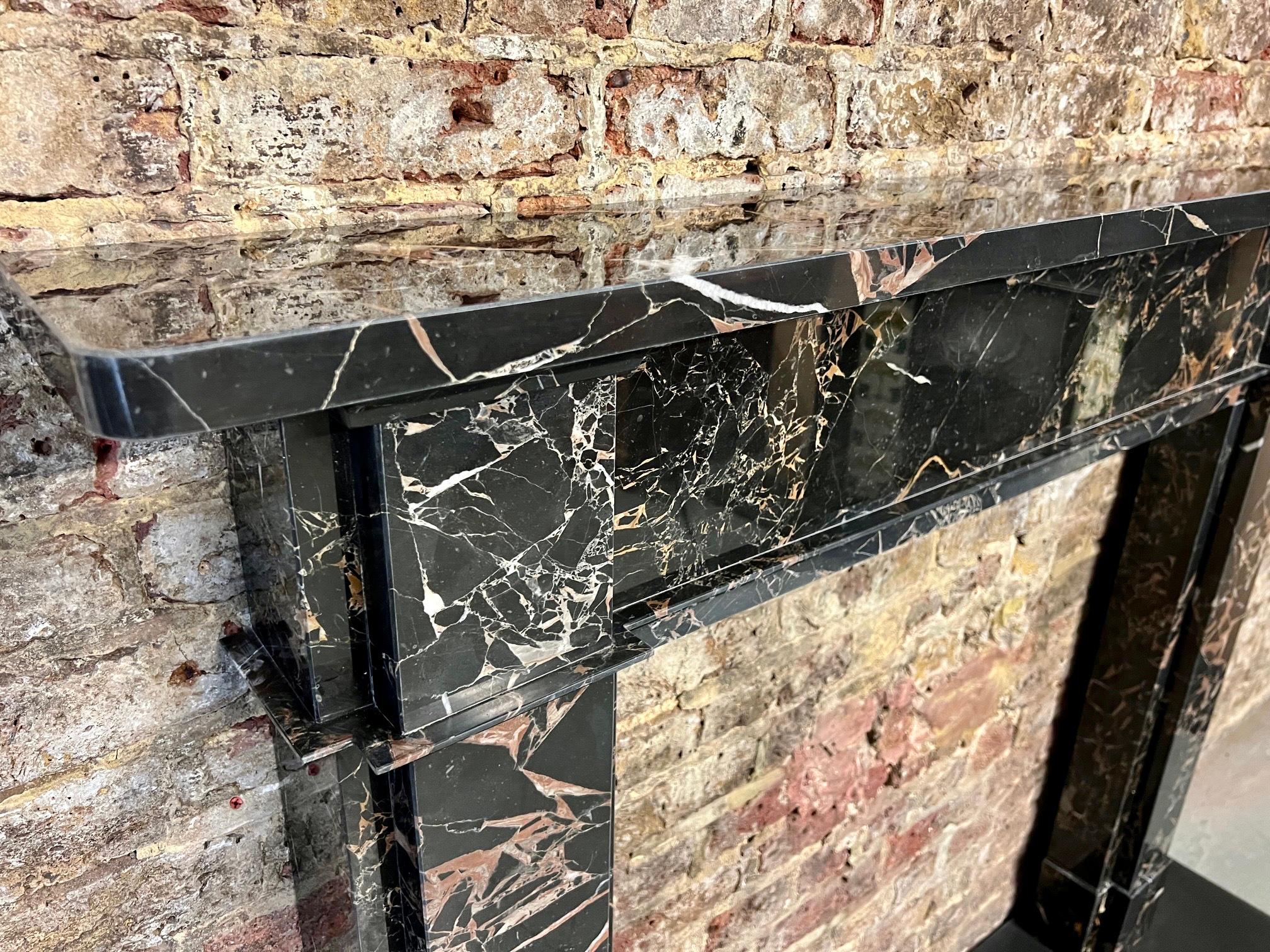 Contemporary 21st Century Nero Portoro Marble Fireplace Mantlepiece